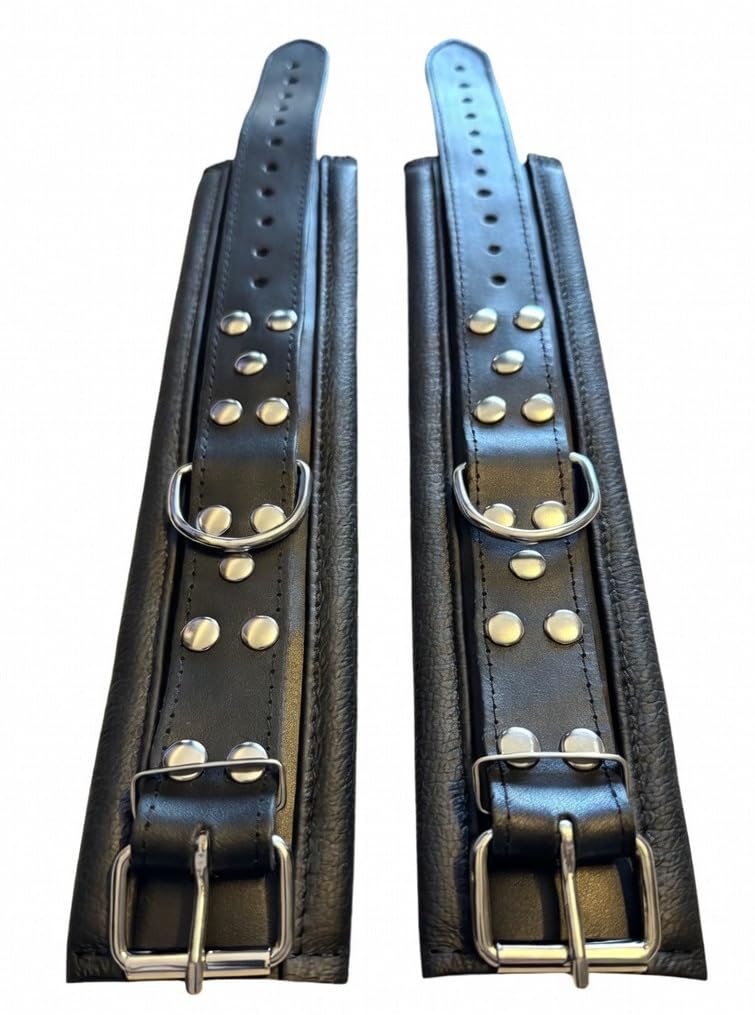 HQ Bondage BDSM Set Fesselset schwarz Leder Handfesseln Leder Fußfesseln