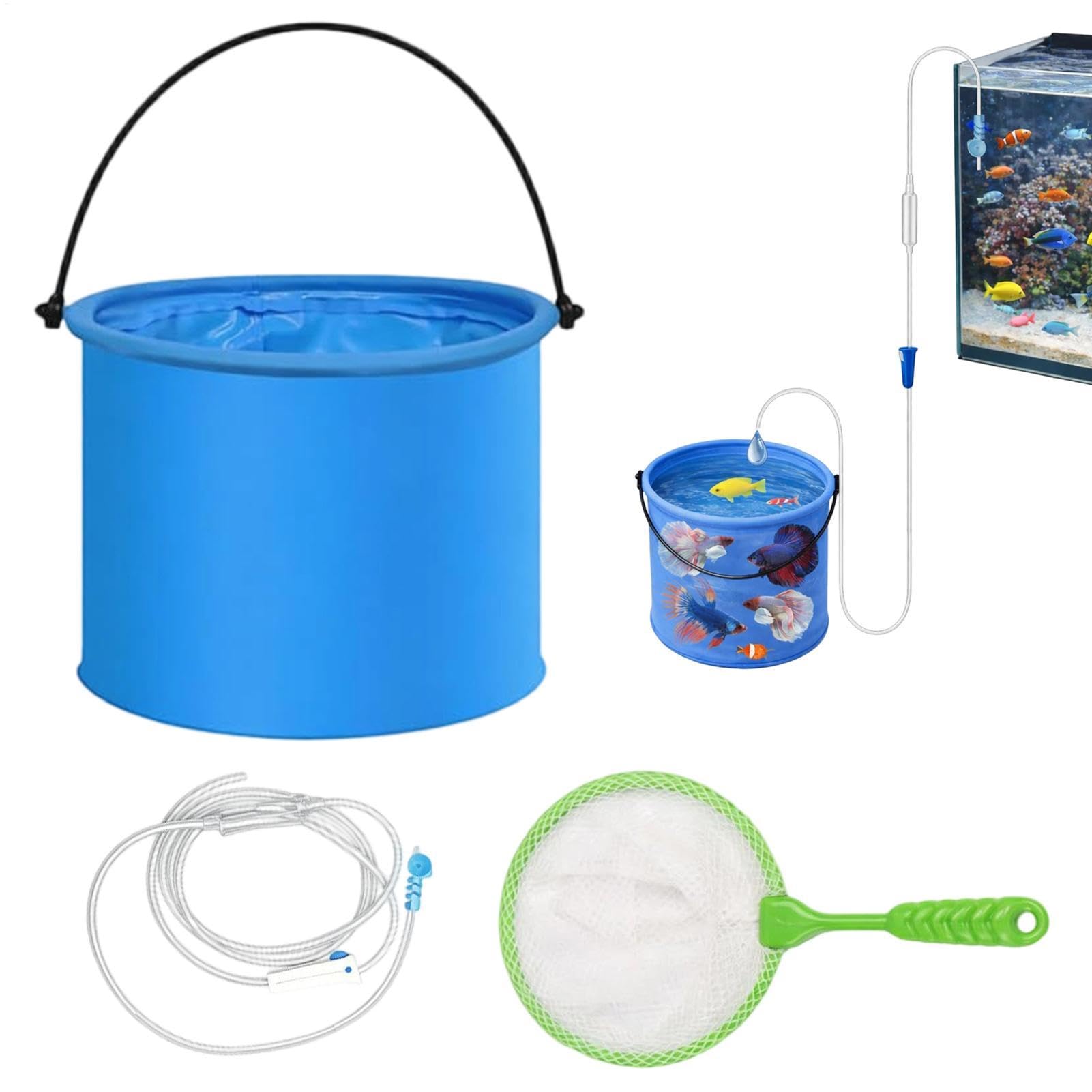 Kit de aclimatación por goteo ajustable con cubo y red para acuario de agua dulce