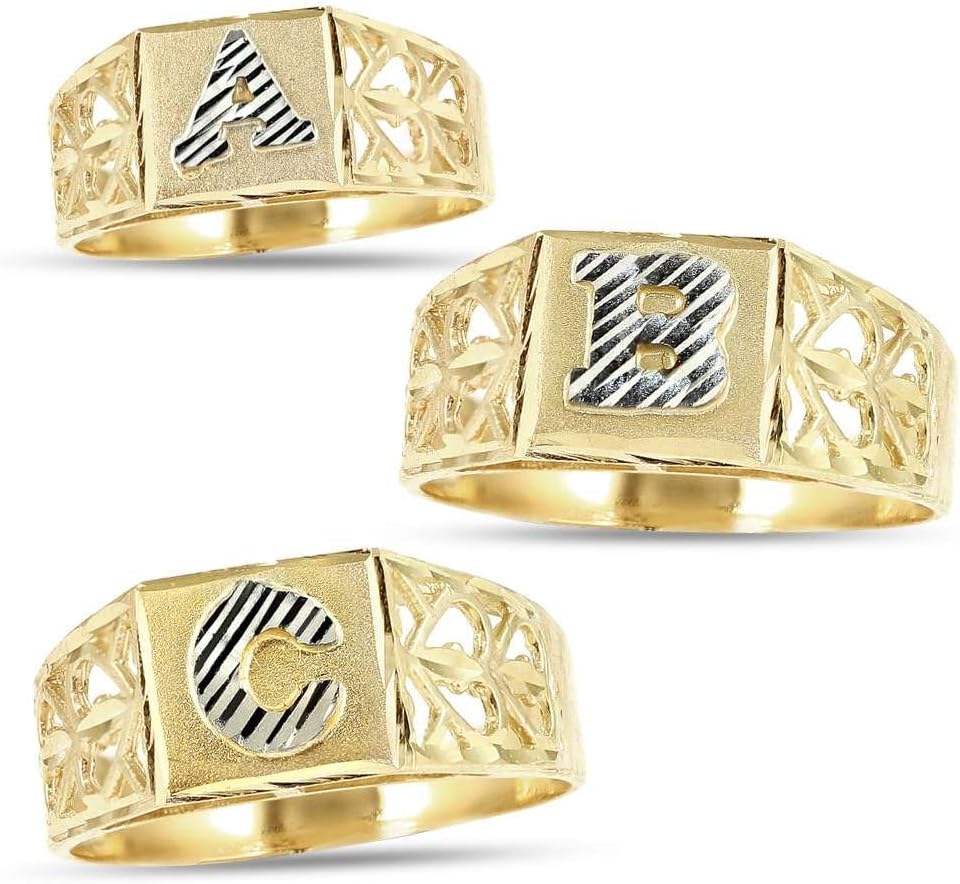 LoveBling 10K Yellow Gold Diamond Cut Ladies Block Letter Alphabet Initial Ring