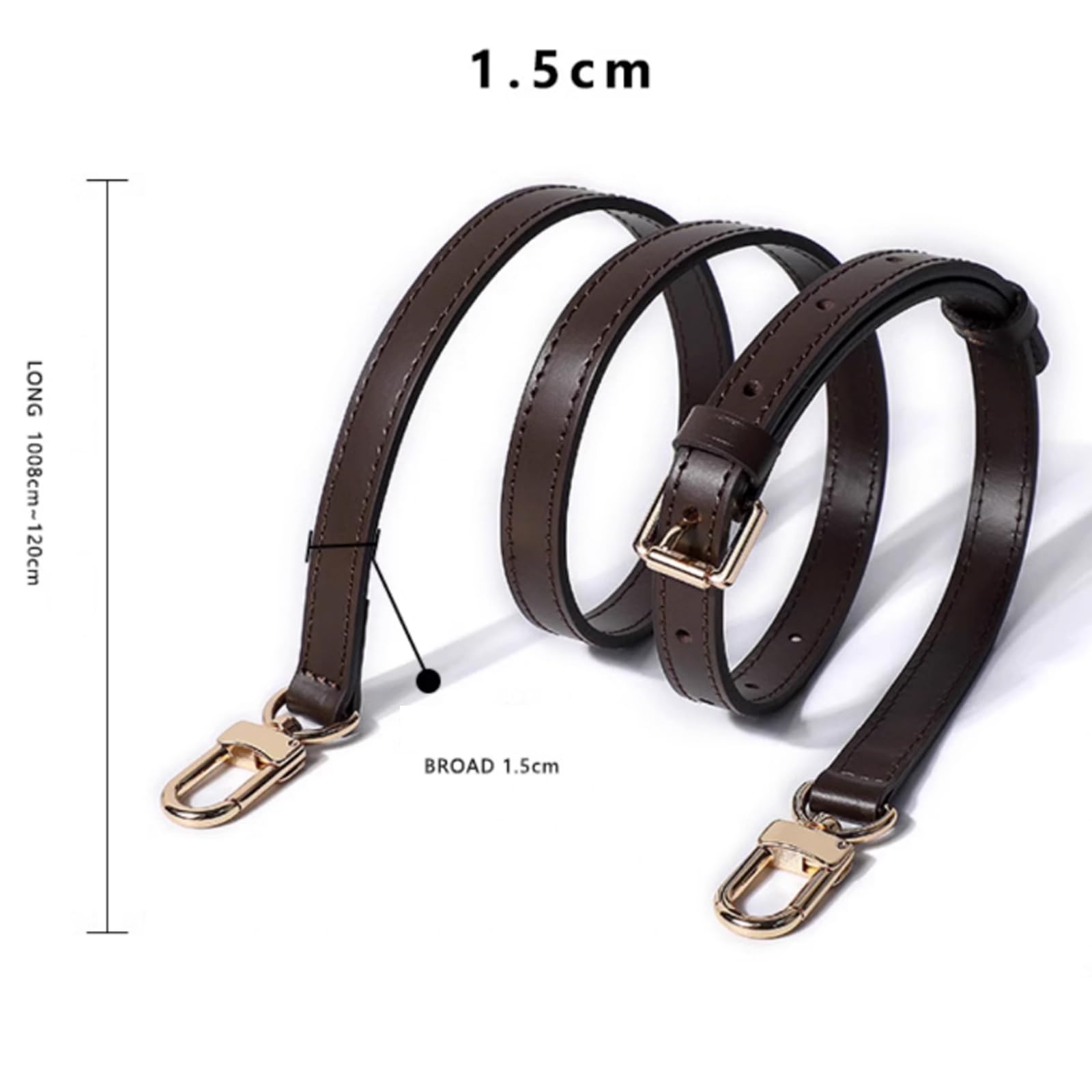 Cinghia di ricambio in pelle per borsa, cinghie regolabili con regolatore per borsa, lunghezza 102-120 cm (marrone, larghezza 1,5 cm)