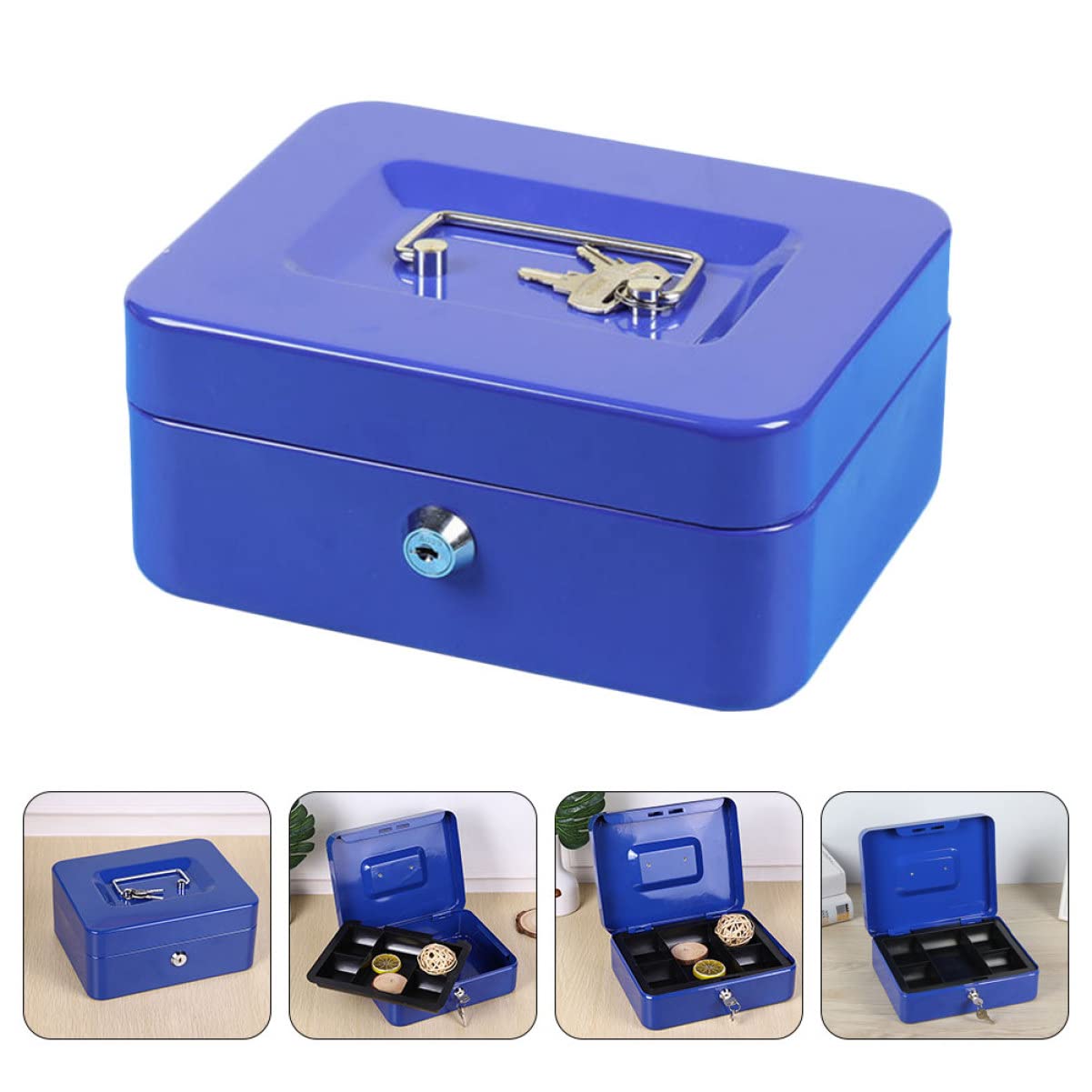 Boîte à Monnaie et Anneaux en Métal Bleue avec Poignée Portable