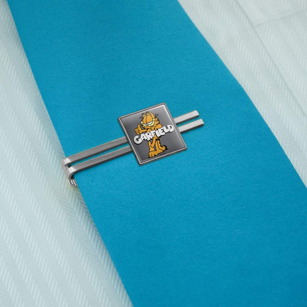 GRAPHICS & MORE Garfield with Logo Square Tie Bar Clip Clasp Tack- Silver or Gold