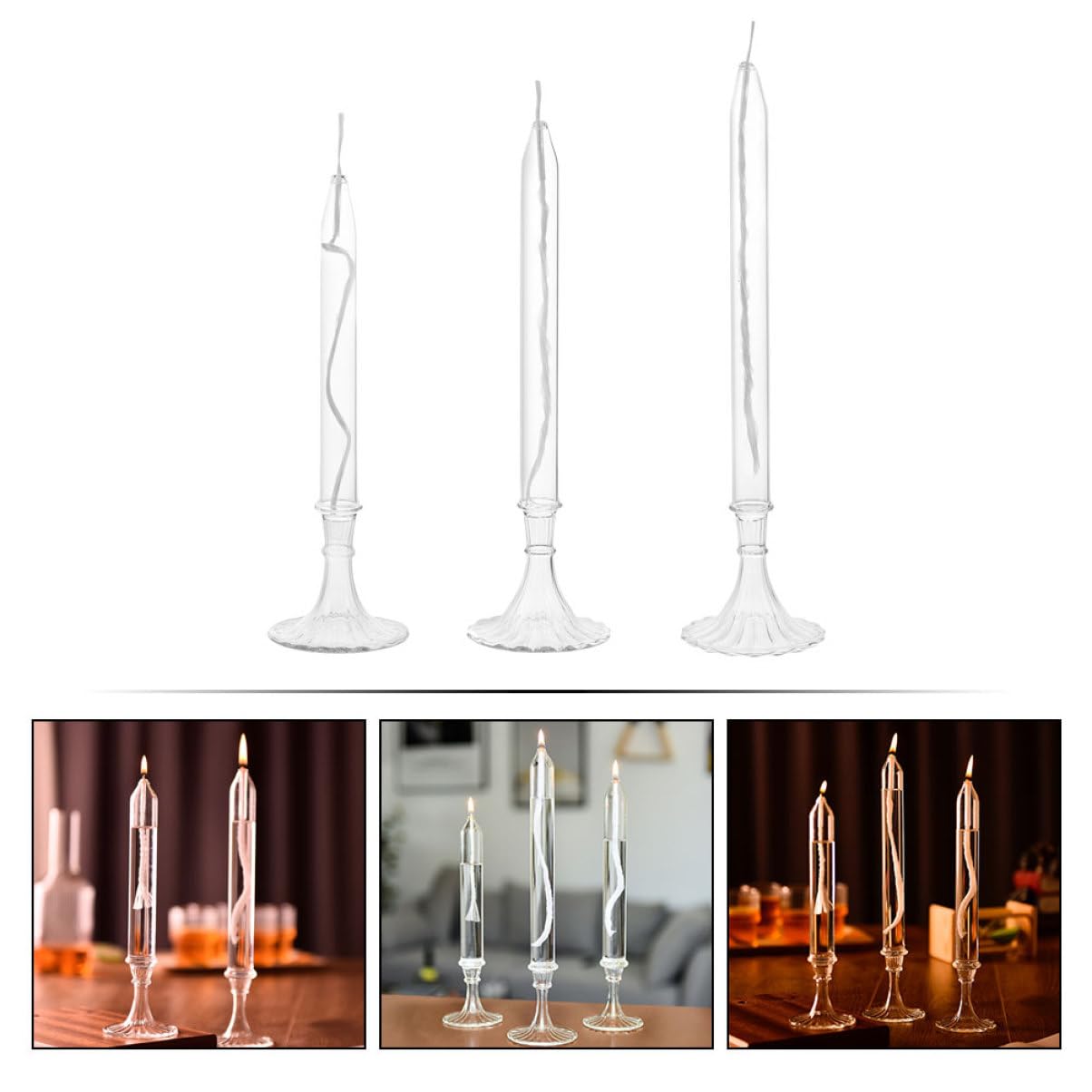 Lot 3 Lampes à Huile En Verre Borosilicate - Tailles Variées Pour Décoration Mariage Et Table