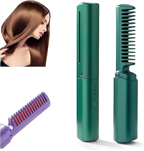 Cepillo alisador de pelo, inalámbrico, mini peine alisador portátil para mujeres con 3 temperaturas, calentamiento rápido, recargable, 4000 mAH, ion