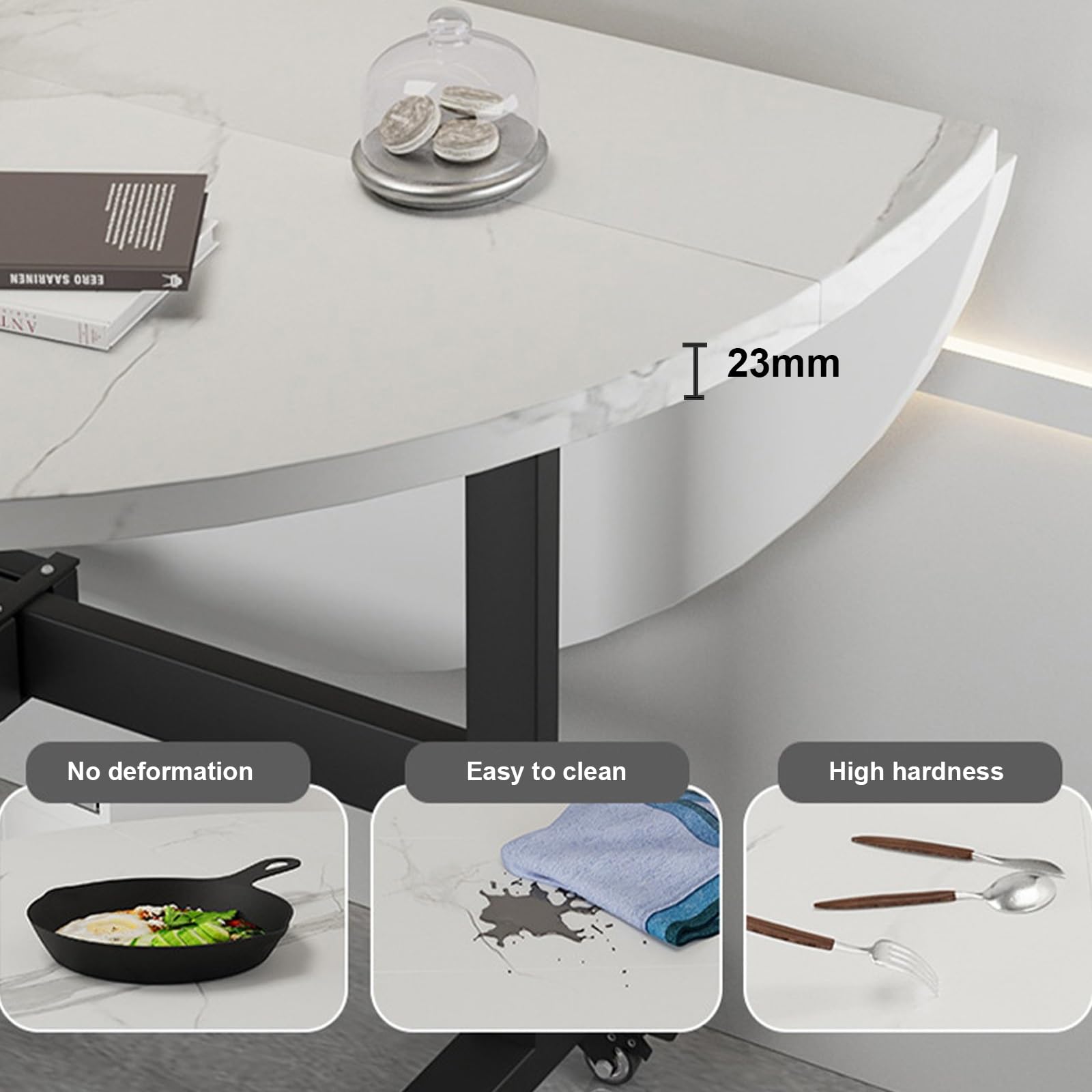 Faltbarer runder Esstisch mit Rollen, platzsparender 140 cm Tisch für Zuhause und Partys, einfache Montage, braune Oberfläche, modernes Design und bequeme Mobilität