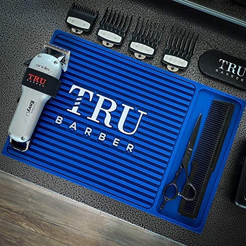 Image of TRU BARBER ORGANIZER MAT 13 inchX 9 inch (BLUE) Flexible PVC Station Mat, Professional Mat, Salon and Barbershop work Station pads, Beauty salon tools hairstylist, Counter mat for clippers, Anti slip