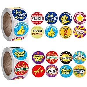 Beloningsstickers voor kinderen,1000 beloningssticker,16 verschillende ontwerpen, 1 inch schoolstickers, leuke stickers…