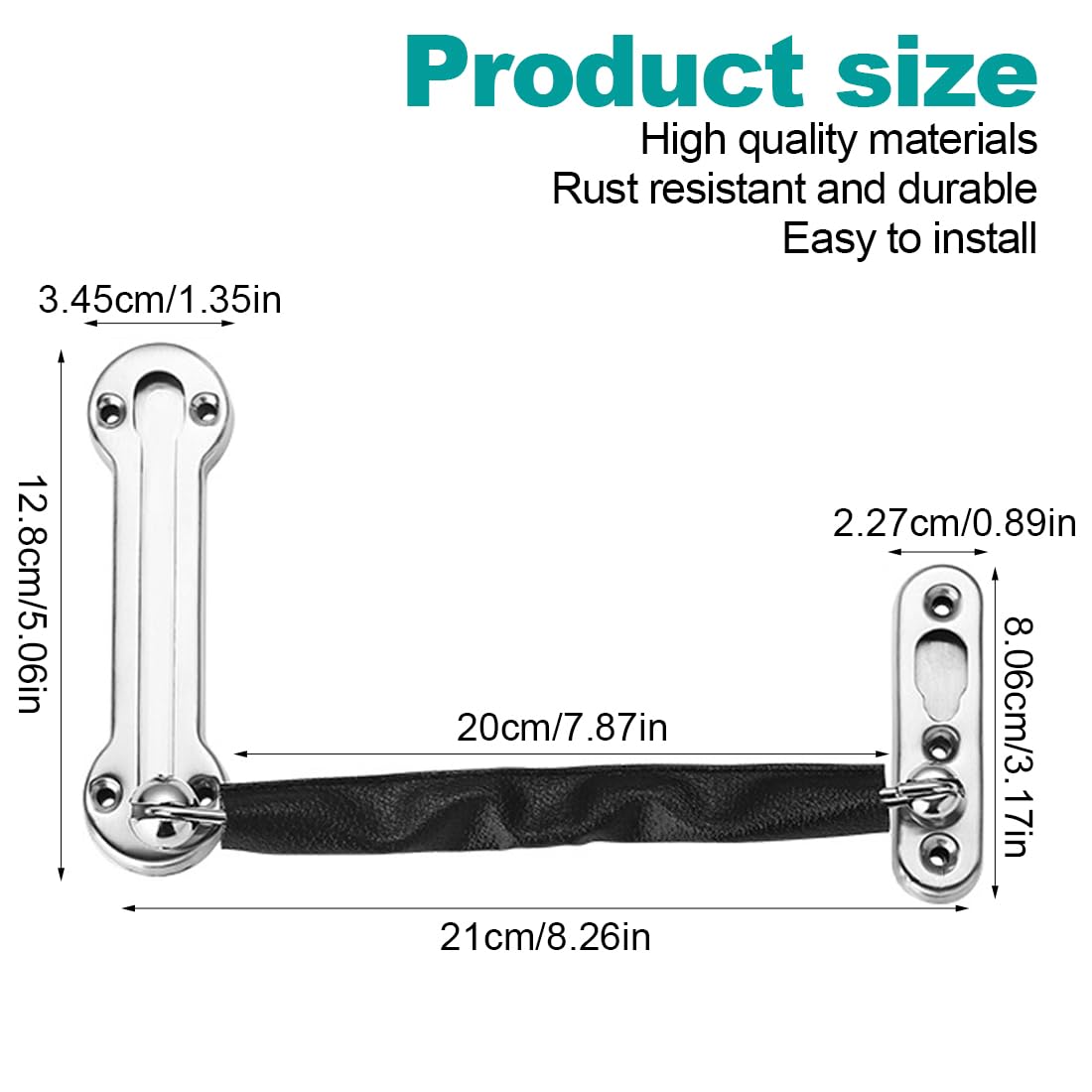 Blocco Catena Sicurezza Porte SYNYEY - Acciaio Inox 304, 2 Chiavi, 26 Cm, Argento - Foto 11