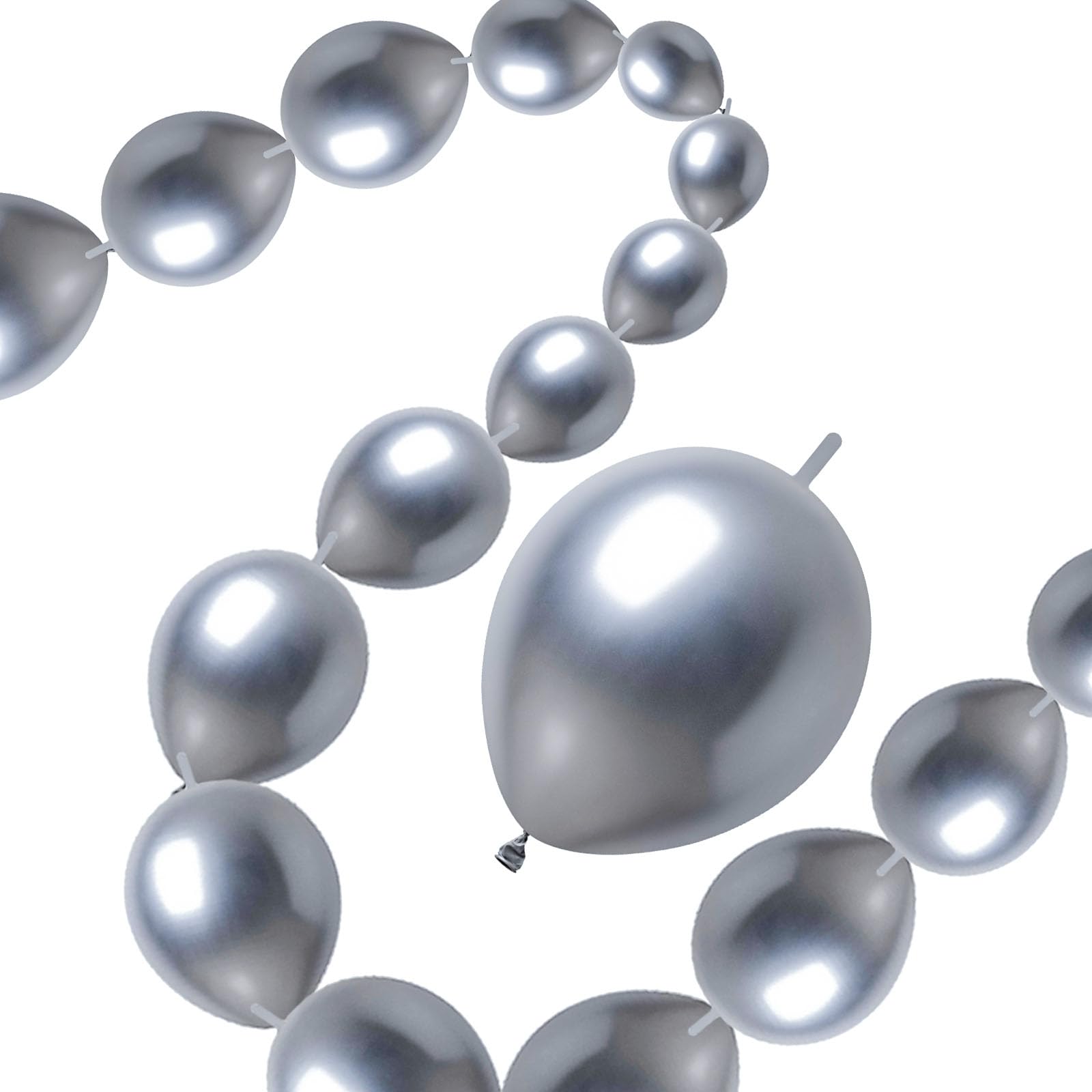 50 Pcs Quick Link Balloons Silver Metallic 10inch, Latex Linking Balloons for Balloon Wall/Arches/Chains, Birthday Party Wedding Anniversary