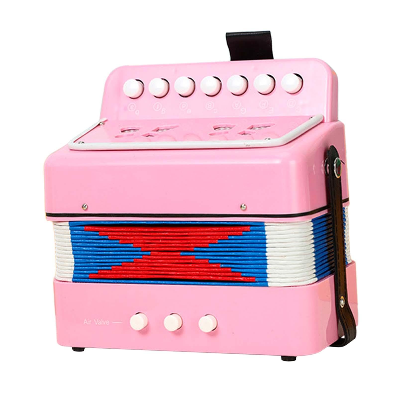 Oshhni Acordeón infantil de 7 teclas, instrumento musical ligero para entretenimiento musical, acordeón de juguete para niños, botón de 7 teclas para, Rosa
