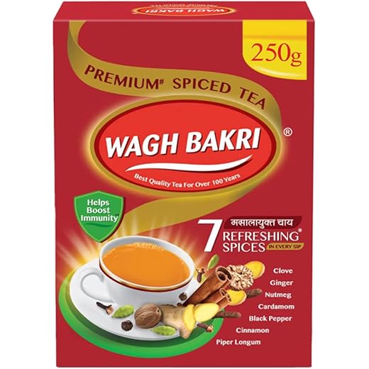 Wagh Bakri Premium Spiced Tea | With 7 Refreshing Spices |250 Gram, Black Tea