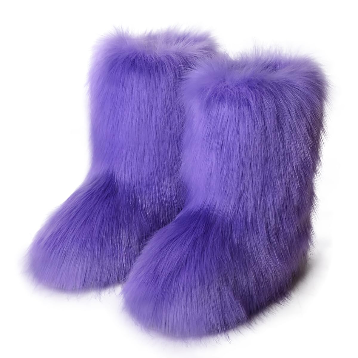 Eosxrp Furry Faux Fur Boots Women's Winter Shoes Woman Fluffy Warm Snow Boots Mid-Calf Comfortable Outdoor Flat