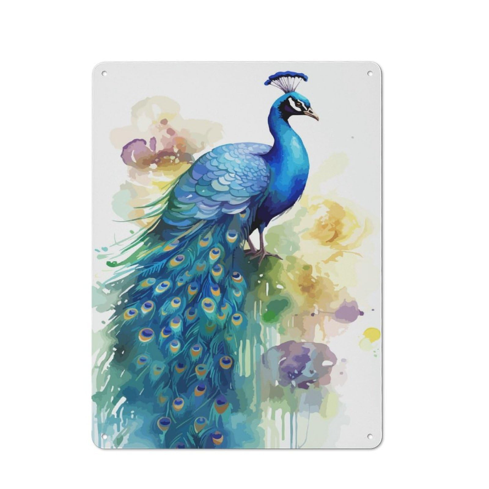 Junmoney Cute Peacock Watercolor Tin Wall Plaque 40X30cm With For Pub Or Café, Suited To Pub Decor Enthusiasts, For Retro Home Interiors