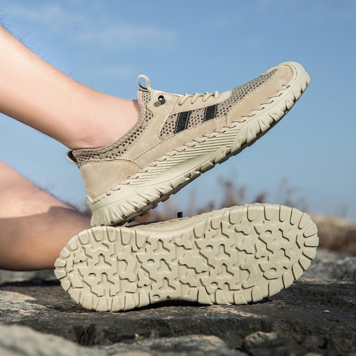 Chaussures orthopédiques pour homme, à enfiler - Chaussures de randonnée orthopédiques en cuir - Baskets en maille respirante pour la marche - Sandales d'extérieur décontractées