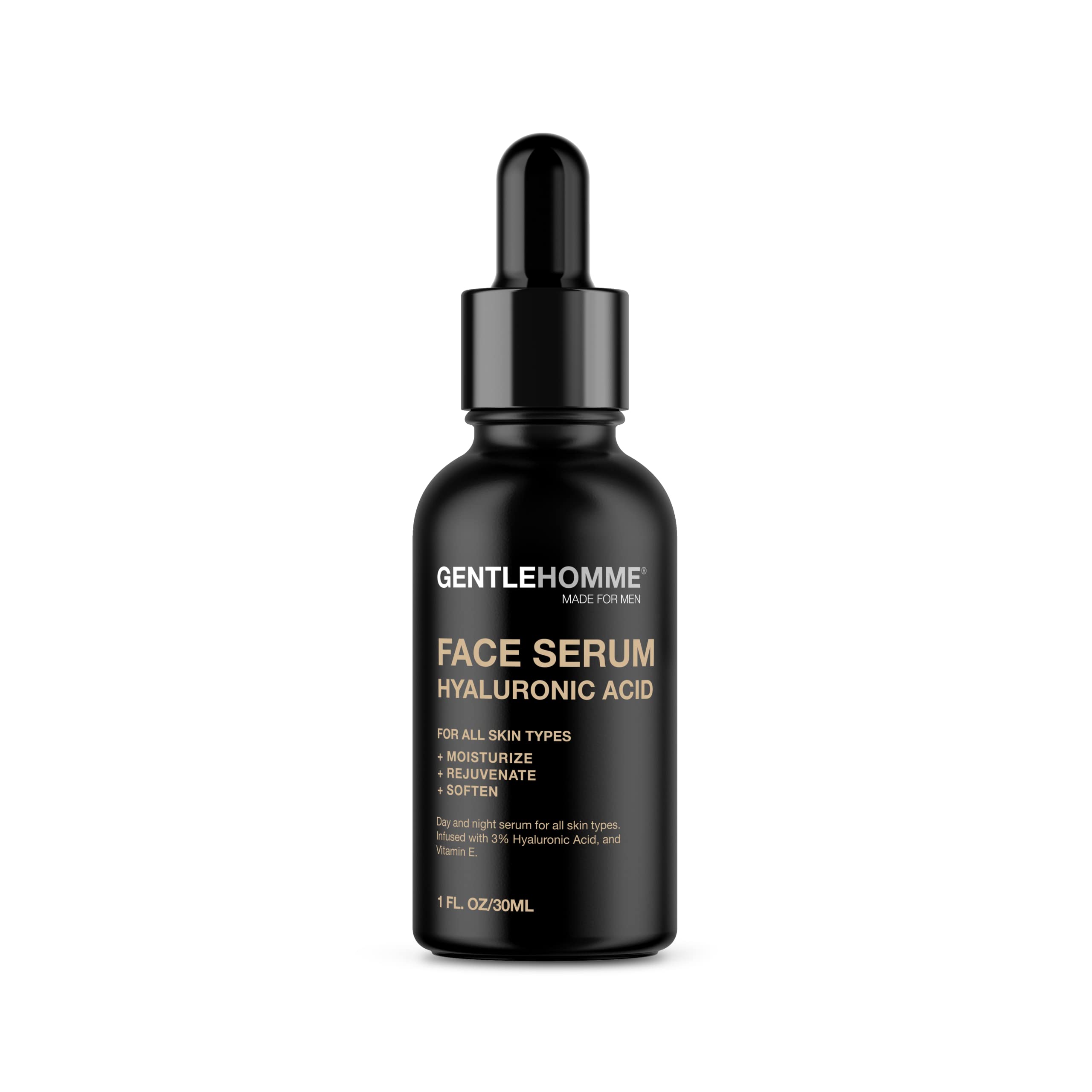 Gentlehomme - Hyaluronic Acid Face Serum - Men’s Facial Serum - With 3% Hyaluronic Acid & Vitamin E - Helps Moisturize, Rejuvenate & Soften Skin - Day & Night Serum - All Skin Types - Vegan - 1oz