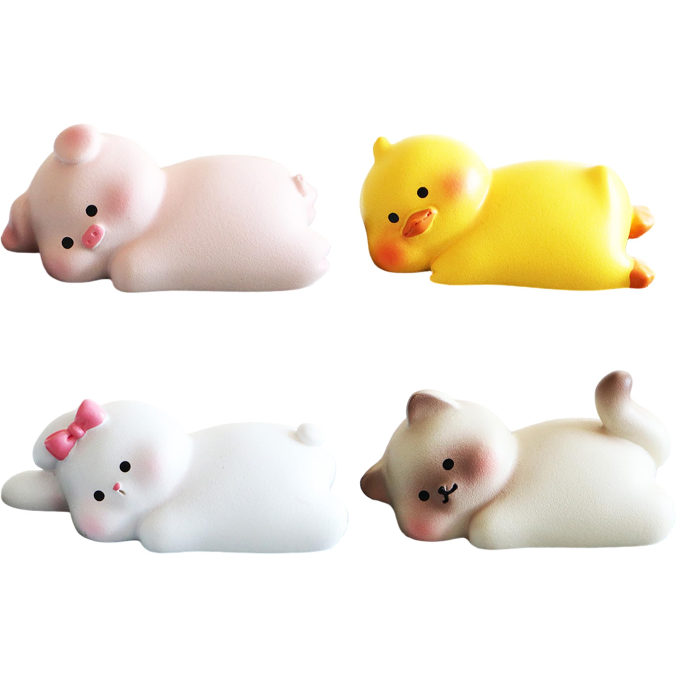 Bemonew Computer Monitor Decor, 4pcs Monitor Buddy Desk Figurines, Cute Lying Animal Computer Decor