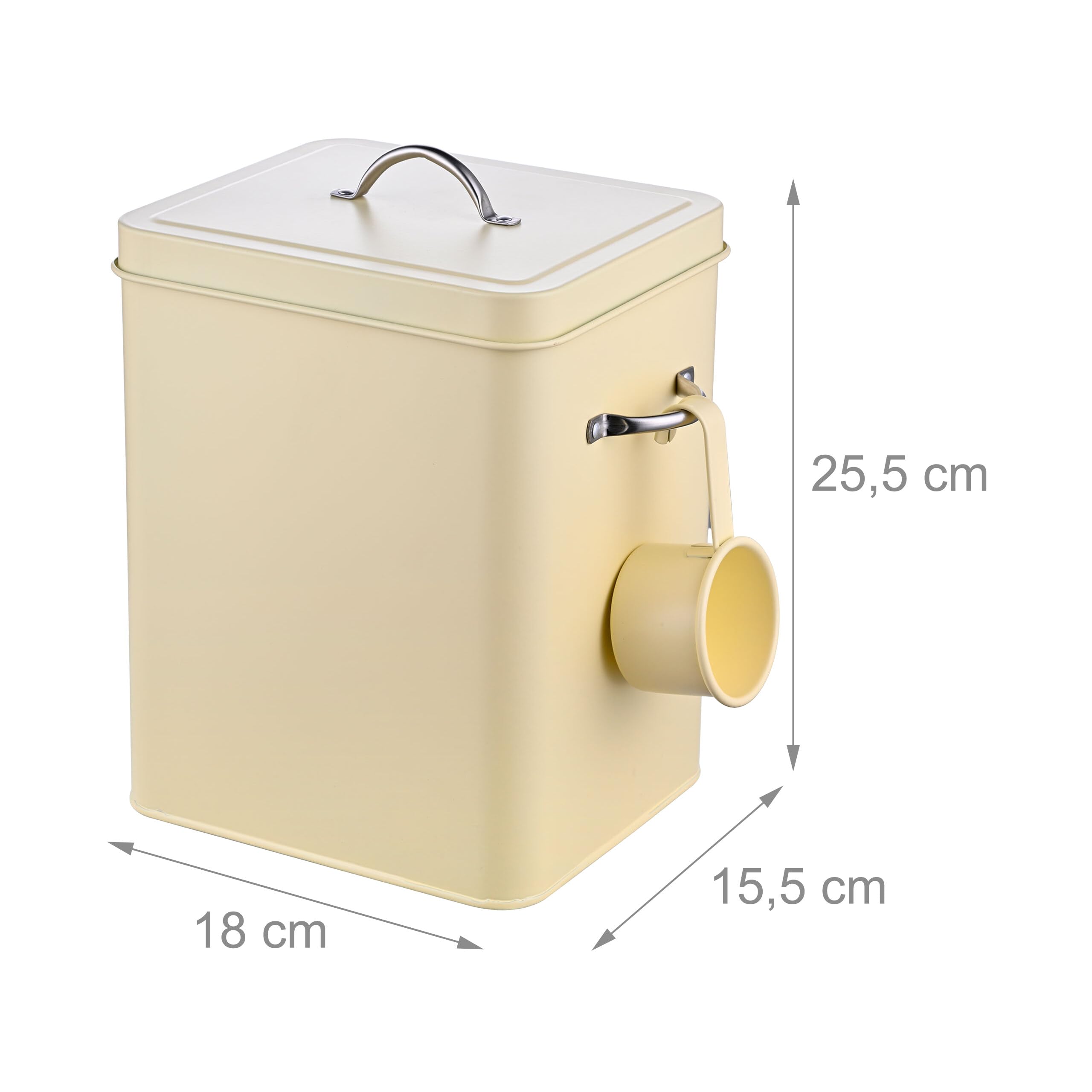 Relaxdays Contenitore detersivo 6L, Metallo, Scatola con misurino, Design retrò, Anche per Alimenti Animali, Beige 25.5X