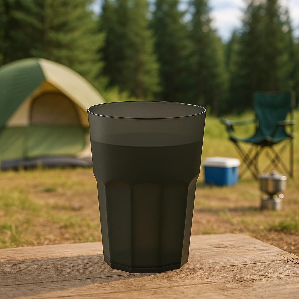 6 x GLASSY CUP 480 ml nero trasparente – bicchieri in plastica infrangibile effetto vetro, senza BPA, lavabili in lavastoviglie, riutilizzabili, ideali per cocktail, caipi, feste, campeggio e attività