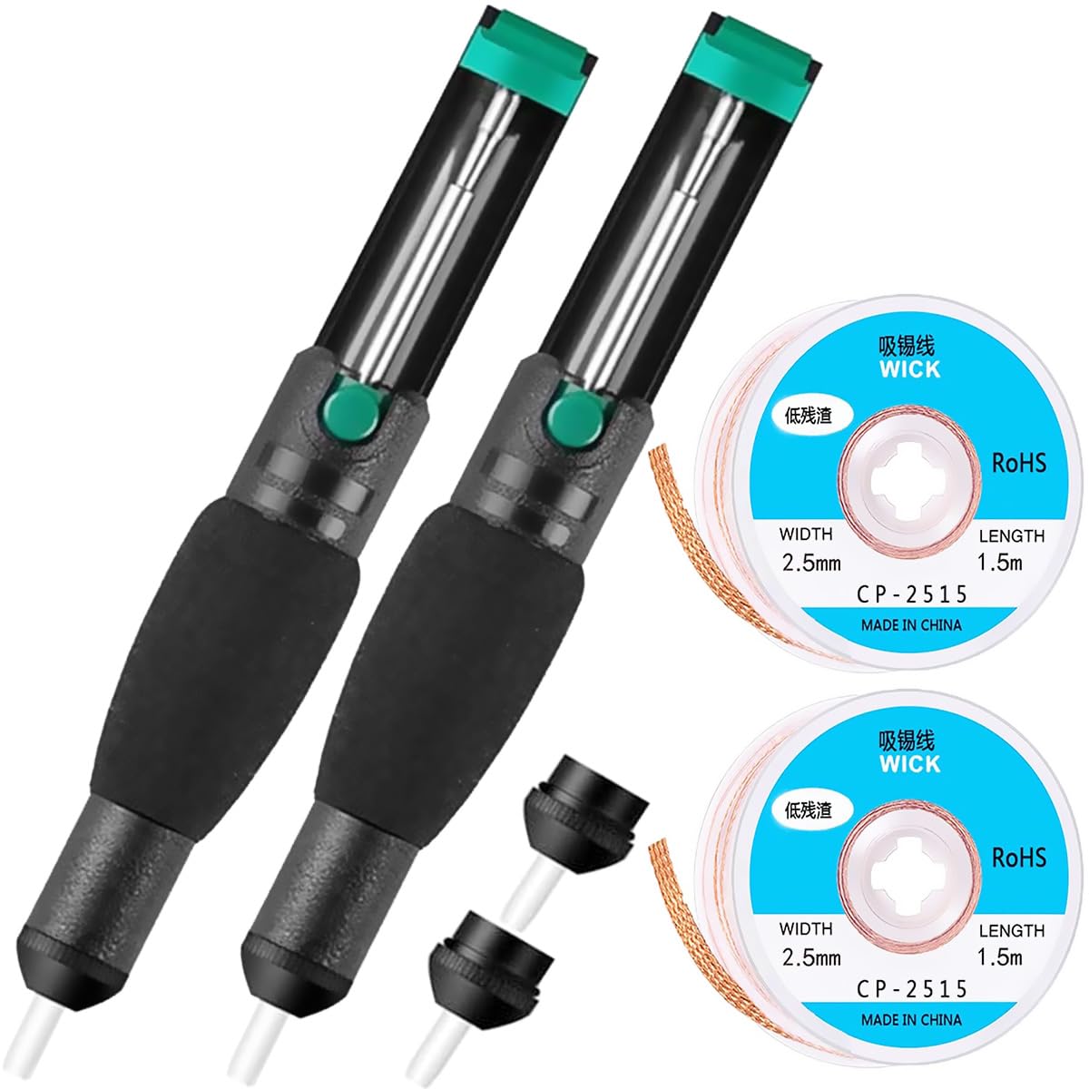 2 pz Ventosa per Saldatura Dissaldatura a Doppio Anello Dissaldatura Treccia Dissaldatura Pompa a Vuoto Strumento di Rimozione Saldatura 8" con Ugello Dissaldante Filo di Saldatura CP2515