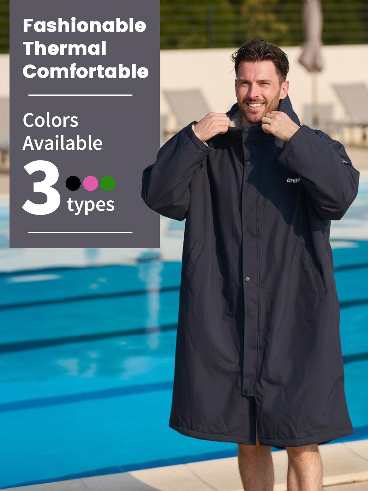Owntop Manteau enveloppant imperméable pour homme et femme - Séchage rapide - Manteau de plage et de natation - Coupe-vent surdimensionné - Avec capuche - Doublure polaire borg (unisexe pour adultes