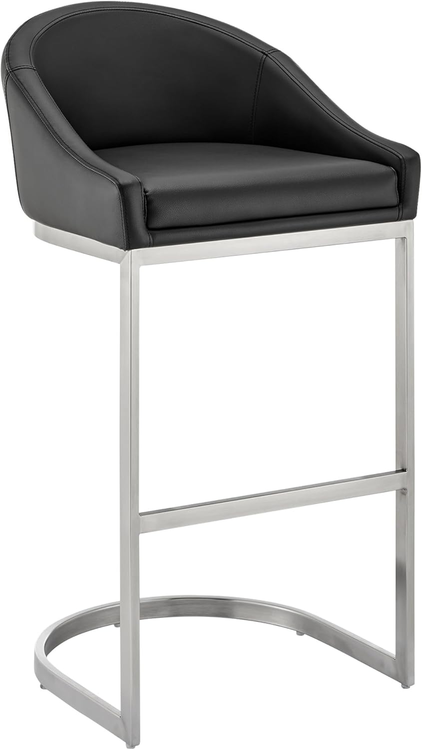 Benjara Barstool Holo 26 Inch Counter Stool Chair, Metal Cantilever Base, Faux Leather, Black and Chrome