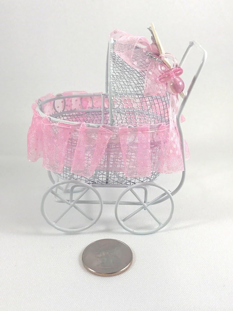 Ben Collection 12 Pack of Small Metal Carriage for Wedding Favors, Party Decorations & Crafts (White & Pink)