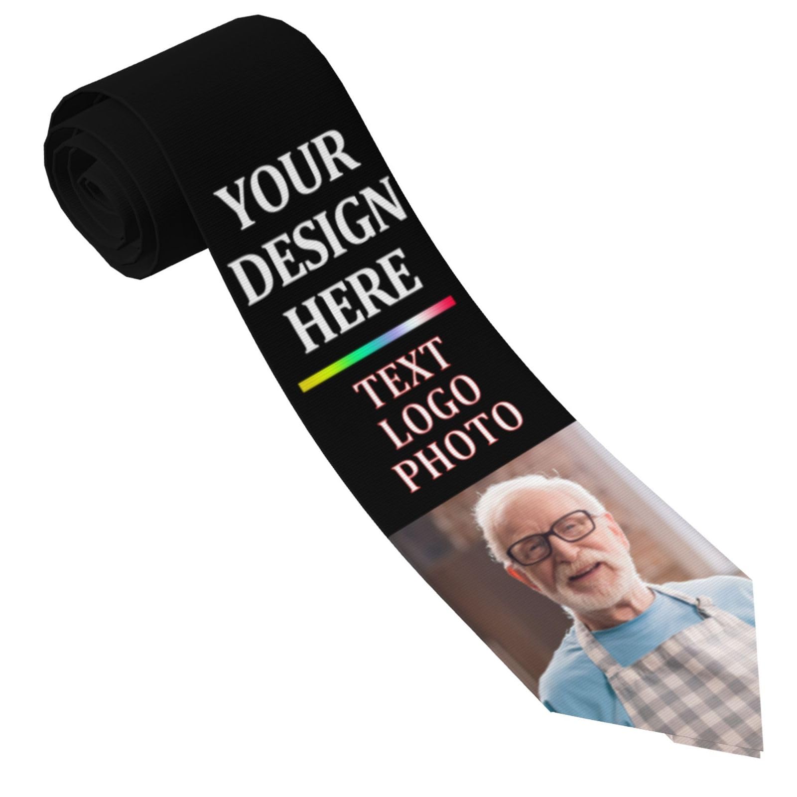 Custom Tie for Men With Your Text Logo Photo Personalized men's Necktie Customized Ties Funny Gifts for Men Dad Boyfriend Black