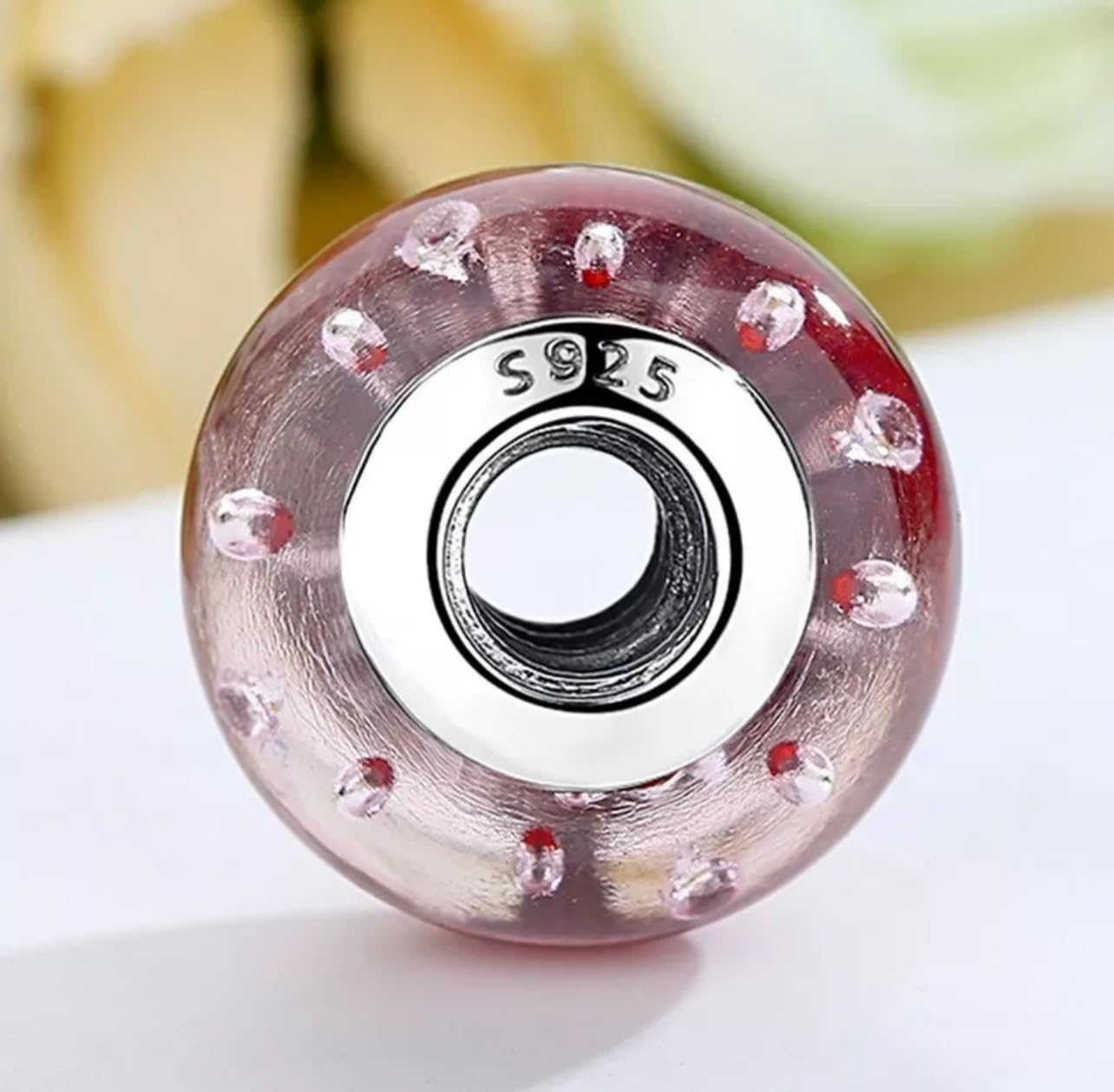 MOCHAMIK Rote Glas-Charmperle aus echtem 925er-Sterlingsilber, kompatibel mit Armband