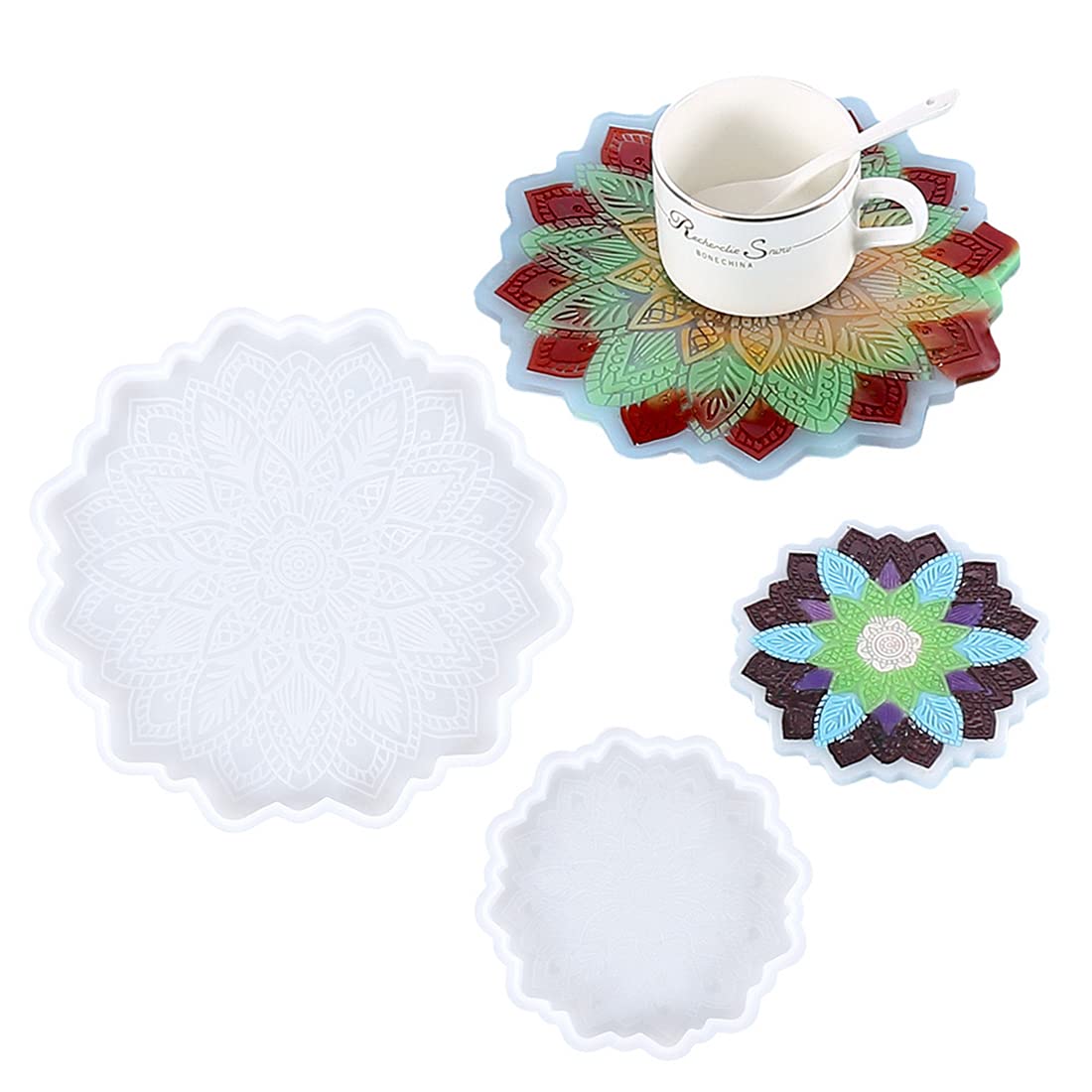 Sunkizzrs® Resin Moulds —Resin Art Mould Silicone —Silicone Geode Tray Molds —Tray and Coaster Geode Epoxy Molds Set —DIY Coaster Mold —Multipurpose Creative Epoxy Mold (Datura Pattern)