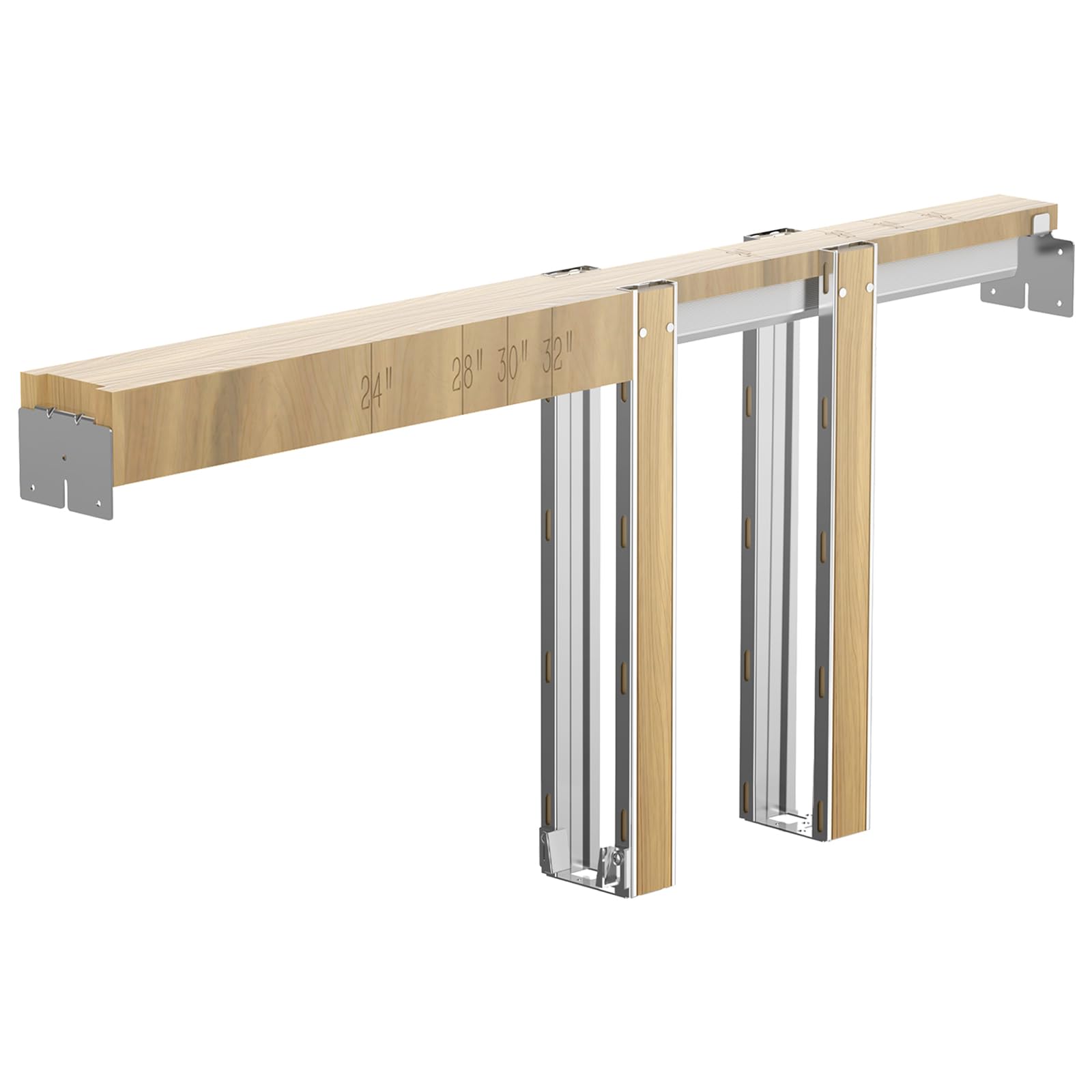VEVOR Kit de Marco para Puerta Corrediza de Madera y Acero Galvanizado para Puertas de 610-762 mm de Ancho y 2032 mm de Alto con Mecanismo de Cierre suave Bidireccional para Sala de Estar, Oficina