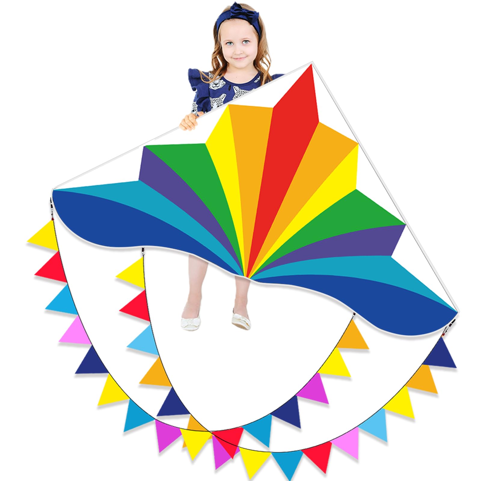 Large Rainbow Delta Kite for Kids & Adults,Single Line Beach Kite for Kids Ages 4-8 & 8-12,Easy to Fly for Toddlers and Beginners.