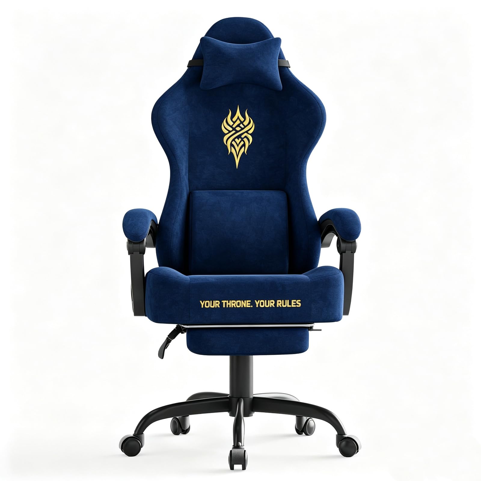Soontrans Blue Velvet Fabric Gaming Chair with Footrest, Ergonomic Comfortable Video Gamer Chair for Adult, Reclining Office Computer Desk Game Chairs with Massage Lumbar Cushion,Headrest
