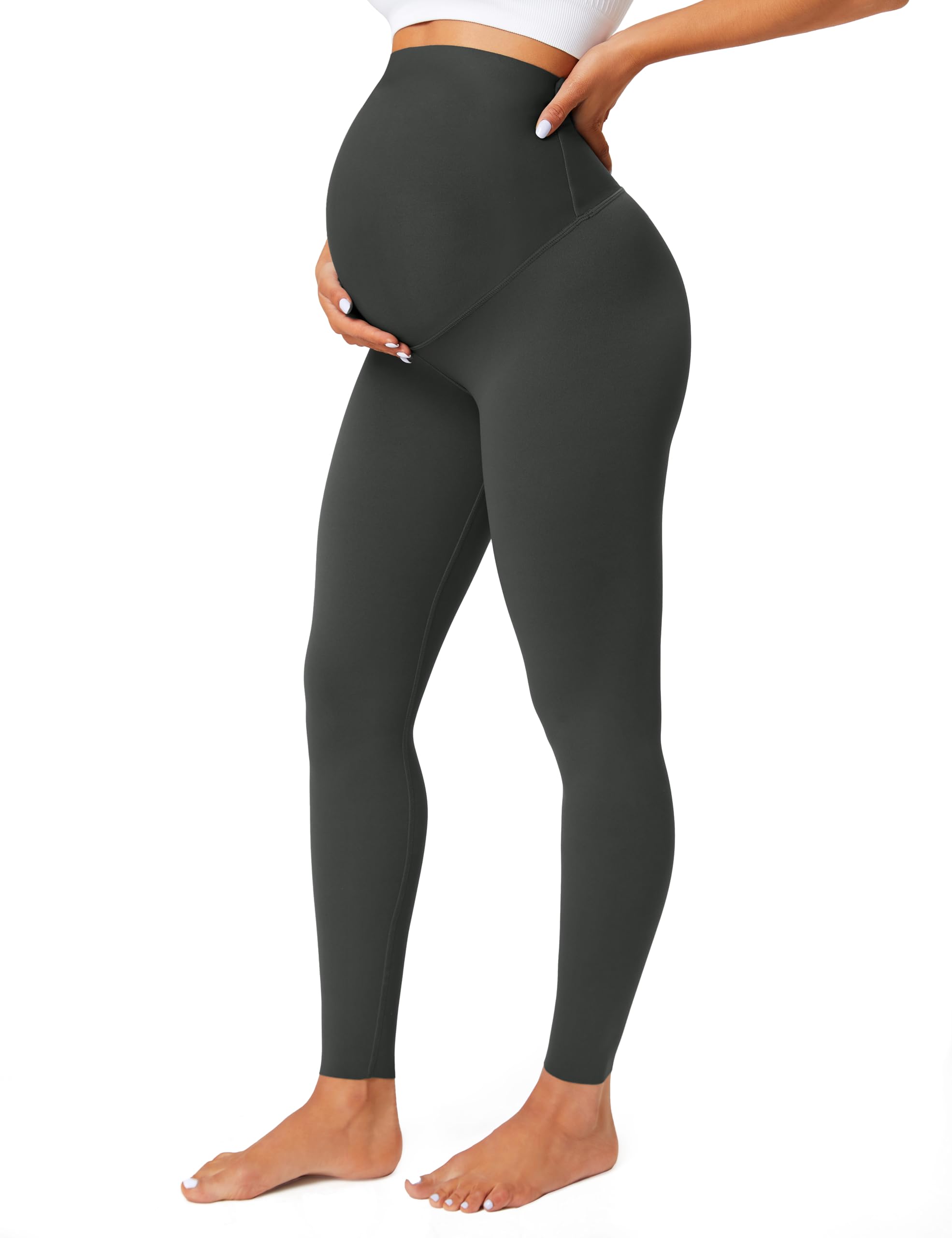 BAYDI Maternity Leggings Over Bump Gym Leggings Belly Support Sports Leggings Pregnancy Workout Leggings Buttery Soft Yoga Pants Grey