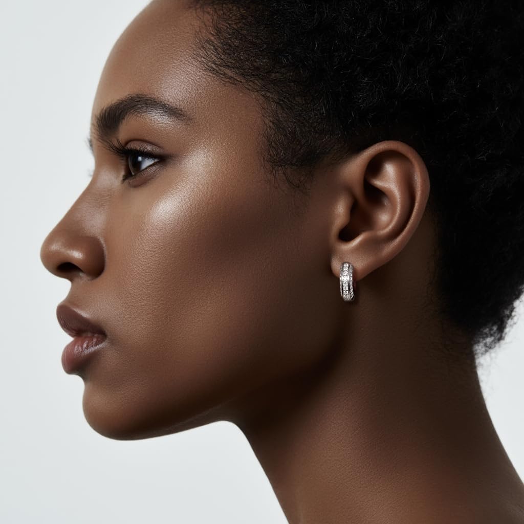 2ct Moissanite Hoop Earrings for Men, Hoops Earrings Brilliant Round Iced Out, D Color VVS1 18K White Gold Plated 925 Sterling Silver Hypoallergenic, Lab Created Diamond Gift For Him Boyfriend White - Image 6