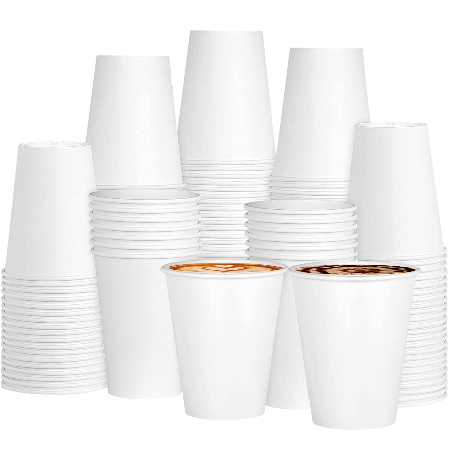 [50 Cups] 12oz Disposable Cups White Paper – Hot/Cold Tea, Coffee, Juice, Water - Paper Cups for Coffee