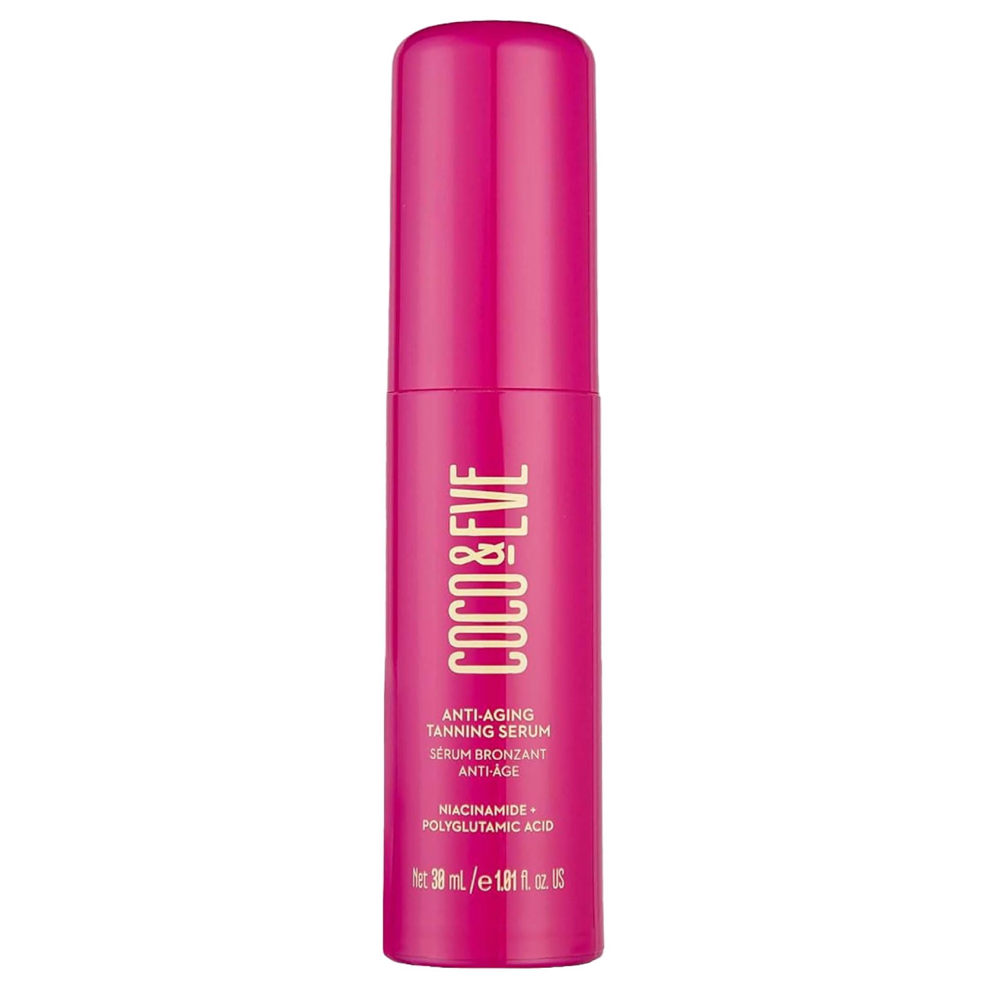 Coco & Eve Anti-Aging Tanning Serum – Selbstbräuner für das Gesicht mit Feuchtigkeitspflege für einen sanften Glow. Natürlicher Bronzer mit Niacinamid und Antioxidantien für gesunde Haut (30 ml)