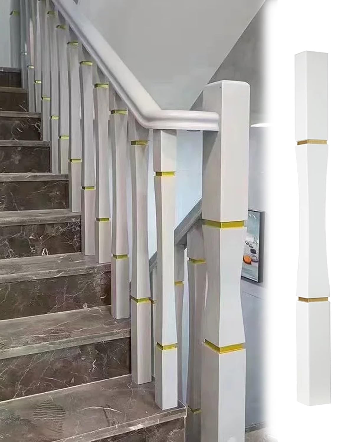 Poręcz Schodowa Drewniane, Kwadratowe Tralki Schodowe z Zakrętami, Nowoczesne Schody, Poręcz Balkonowa, Zestaw Balustrad Schodowych do Wewnątrz, Poręcze, Słupki(Big Post,3 pcs)