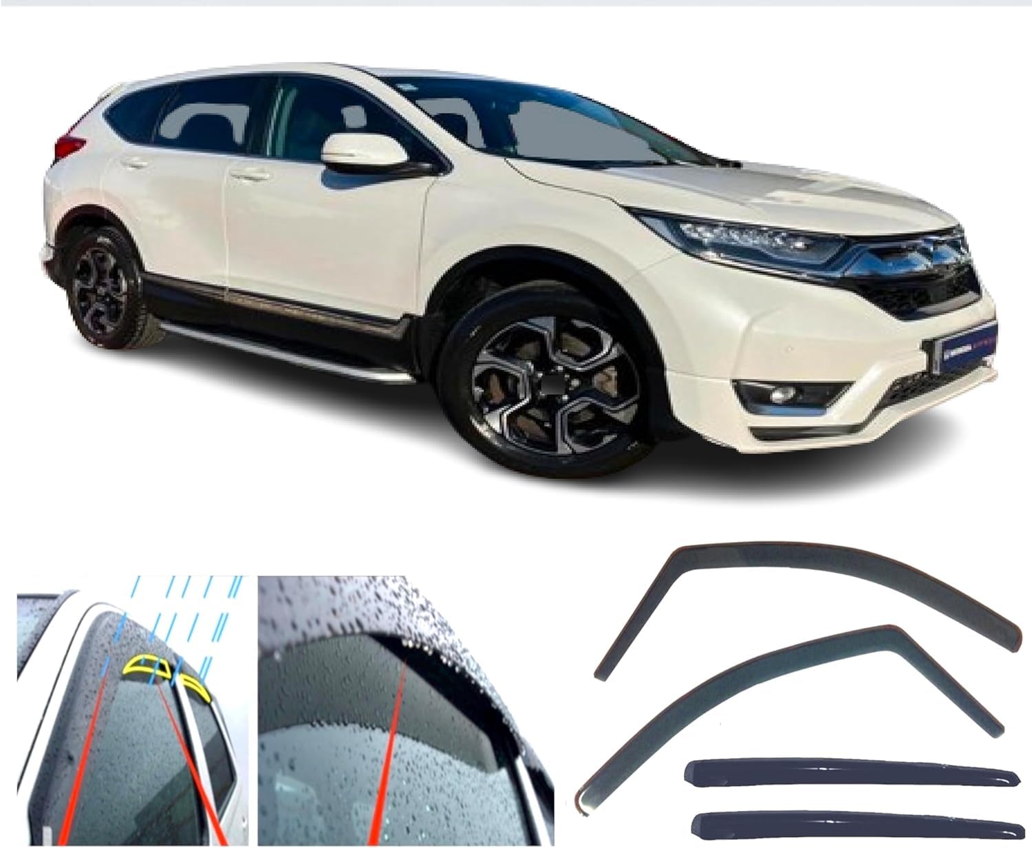 4x Wind Deflectors Compatible with Honda CR-V 2019 2020 2021 2022 2023 Window Acrylic Rain Guards Weather Shields