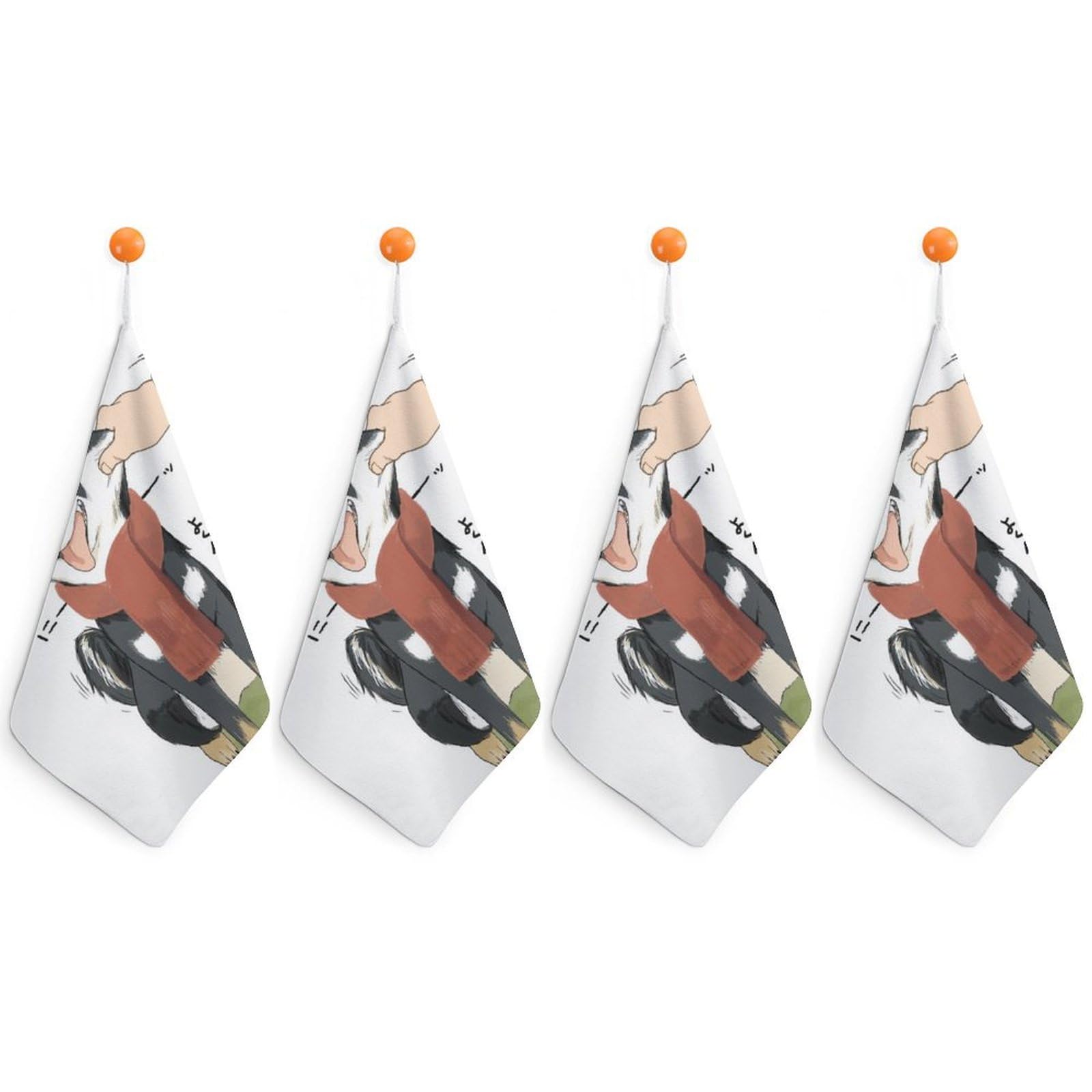 LWORZIIB 4 Piece Hanging Hand Towels, Black Shiba Dog Small Dry Hand Towel for Kitchen Bathroom