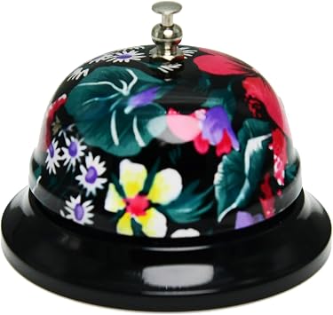 Call Bell Desk Service Bell Ding Bell for Restaurant Hotel Room Kitchen Party Office Elderly Large Black Floral Pattern Bell,3.3 inch