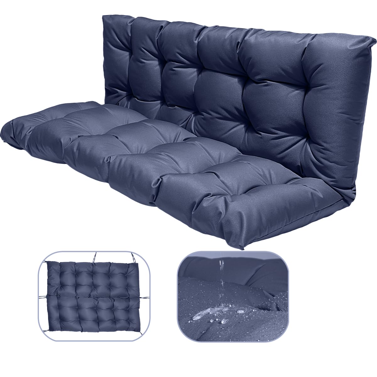 LCYY.JJ Outdoor Bench Cushions,Outdoor Porch Swing Cushions Placement with Backrest,Outdoor Swing Cushions 2/3 Seater Waterproof with Ties,for Outdoor Garden Swing Replacement Cushions/Blue