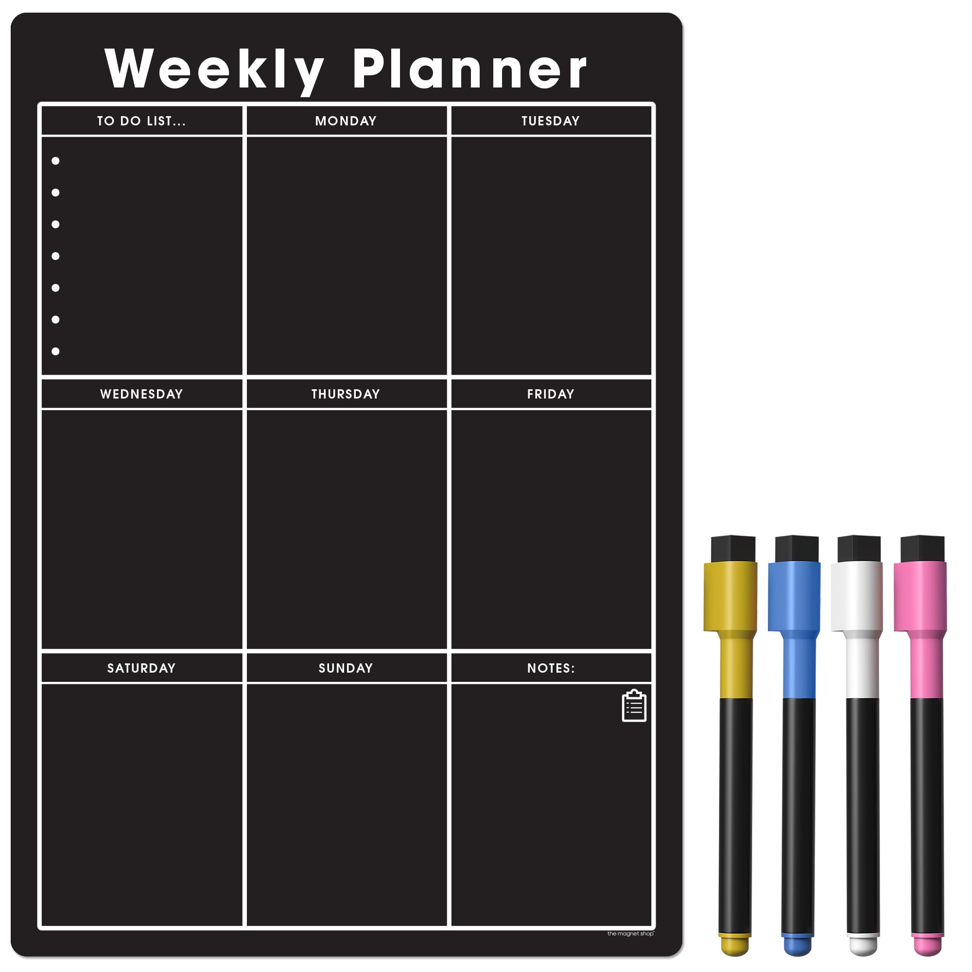 TMS Magnetic Weekly Planner and Organiser A3 | Dry Wipe Whiteboard for Managing Your Week, Tasks, to Do List, Shopping and Meals | Comes with 4 Magnetic Coloured Pens โ image 1