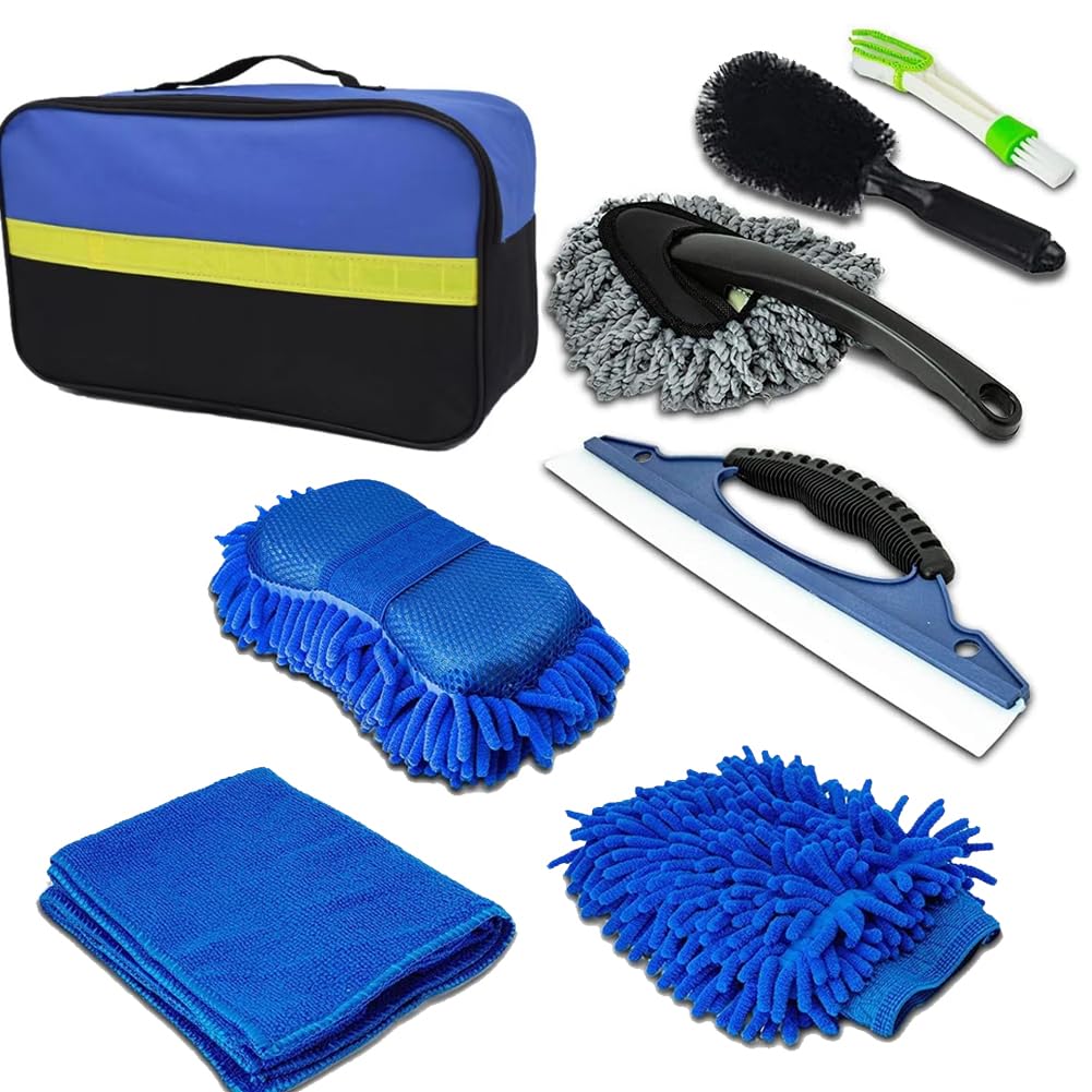 MIKUER Car Wash Cleaning Tools Kit Car Detailing Set with Bag,Wash Mitt Sponge Towels Tire Brush Window Scraper Duster Complete Interior Car Care Kit