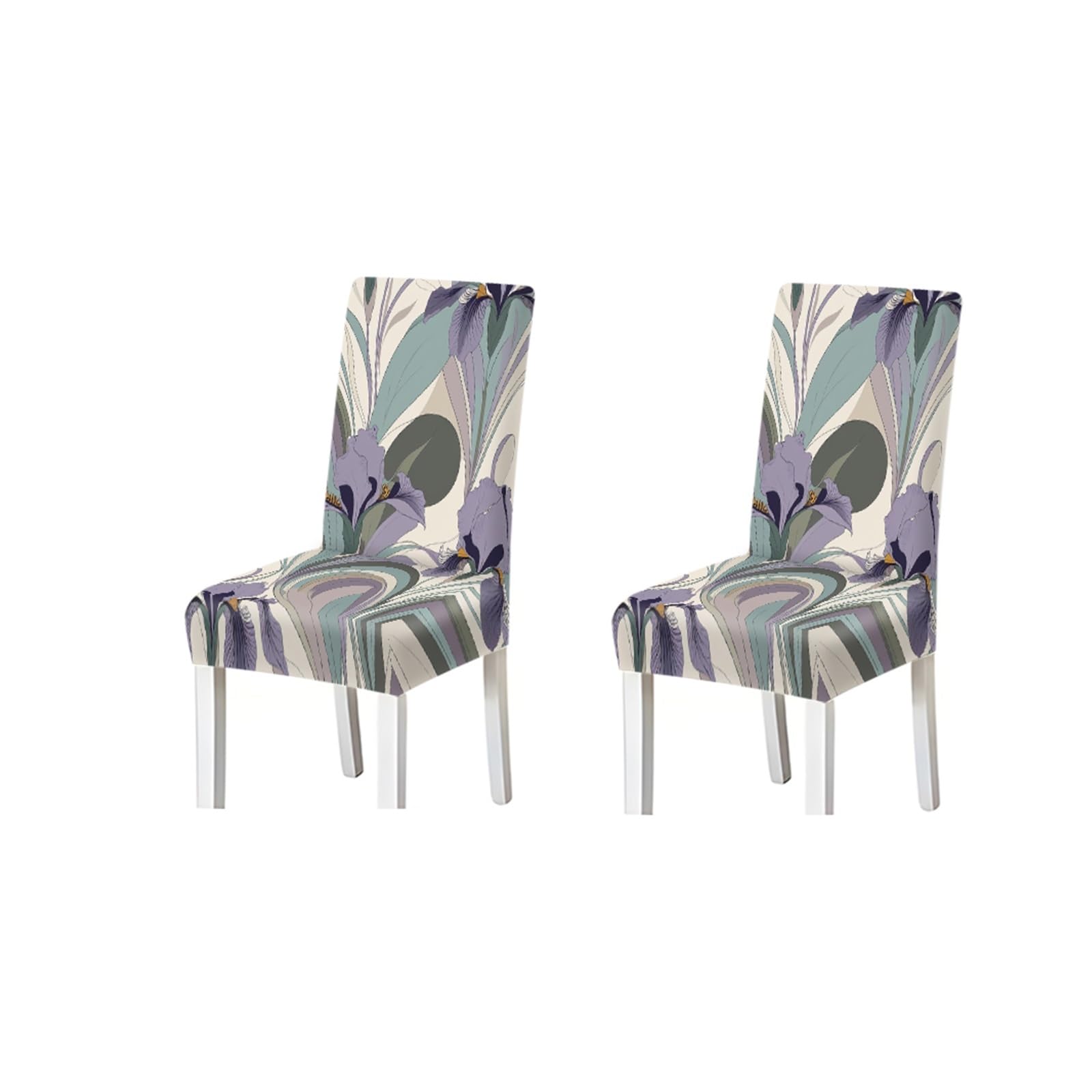 KXUAUV Elegant Purple Iris Floral Abstract Print Stretch Dining Chair Covers, 2/4/6 PCS For Home Kitchen Party Seat Protectors for Restaurant Hotel Party(2PCS Chair cover)