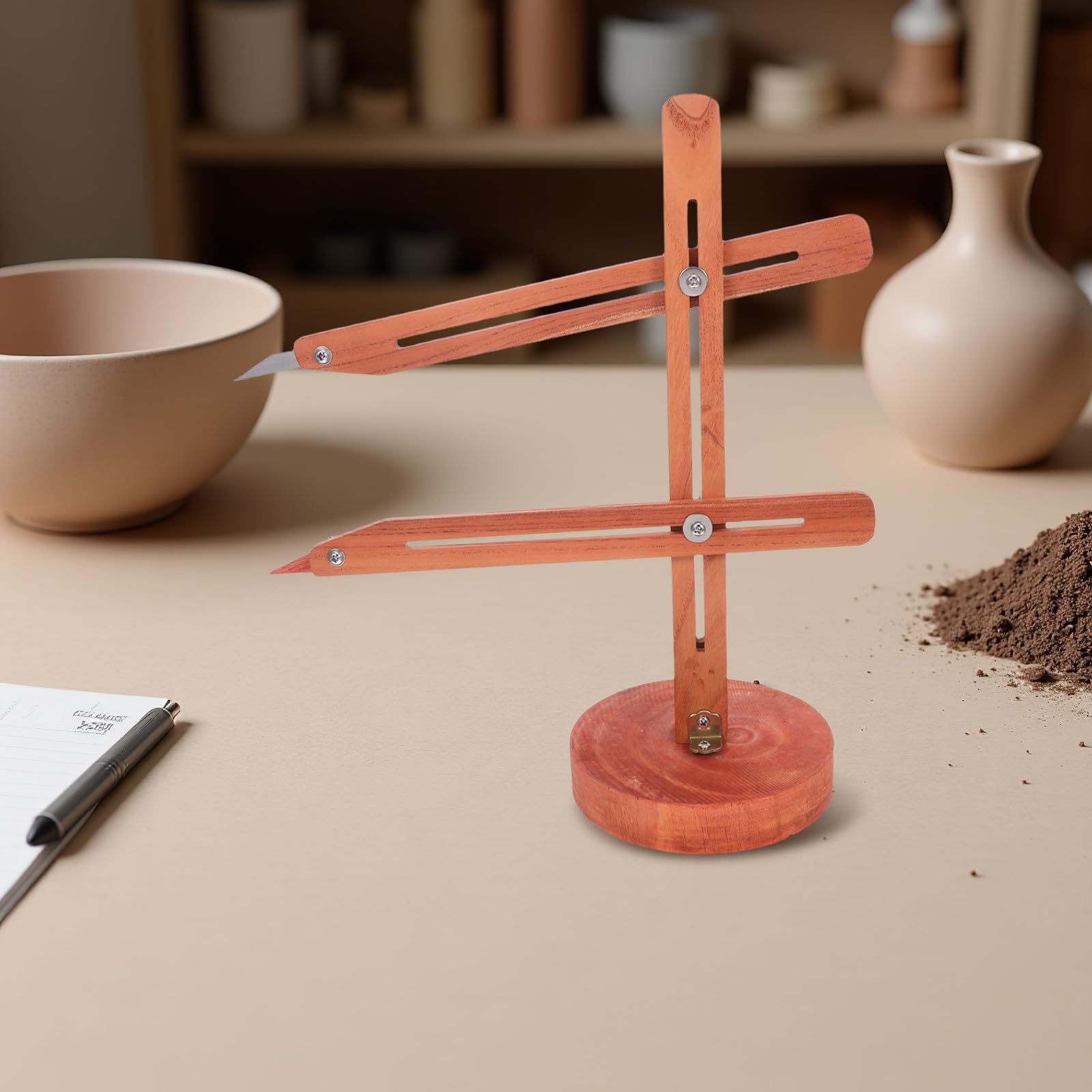 TEHAUX Herramientas de Medición para Artistas Profesionales y Principiantes Calibre de Torno de Alfarería Ajustable, Centrado y Posicionamiento Preciso para Cerámica de Madera