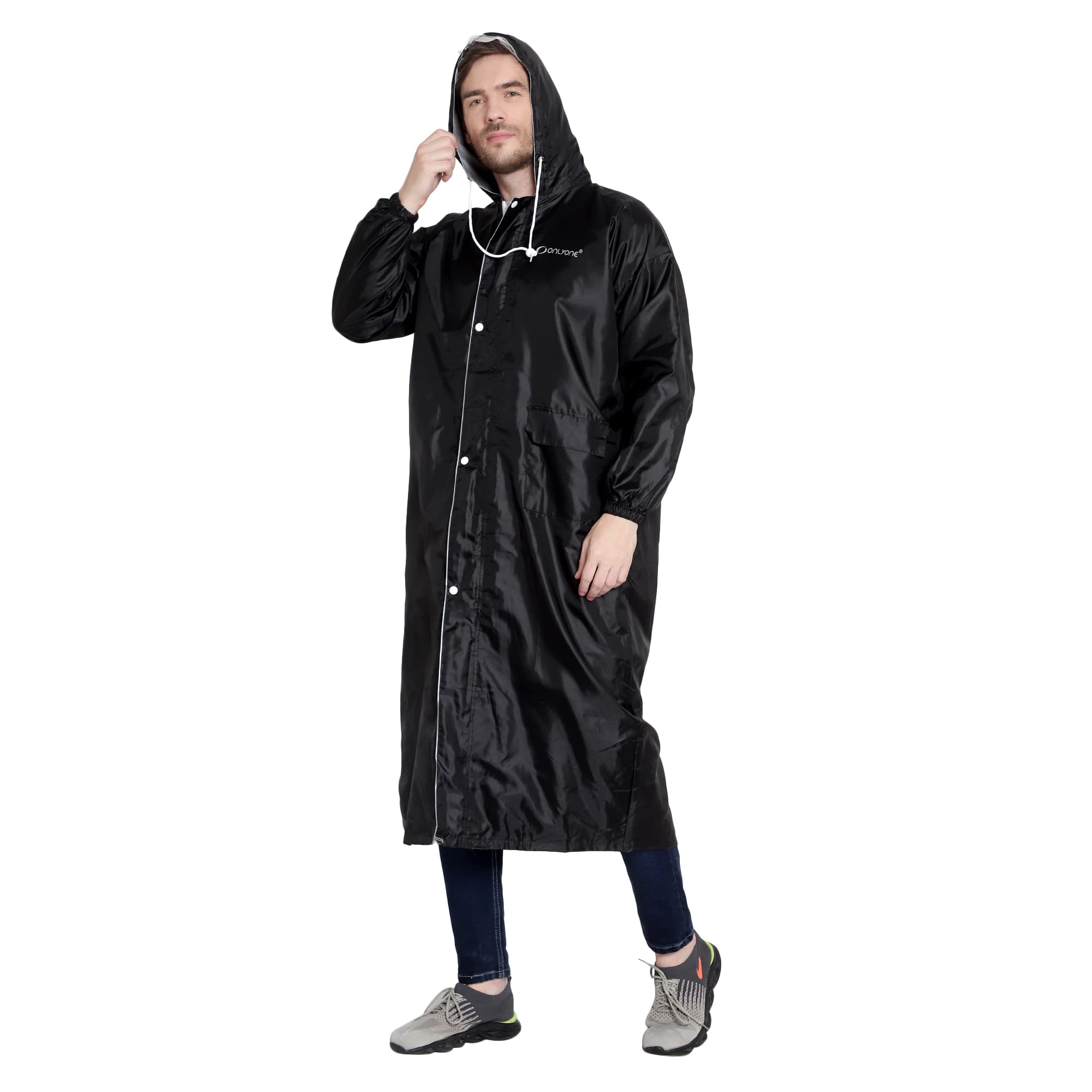 zacharias Men's Long Waterproof Raincoat w-016 (Black)-picture-7
