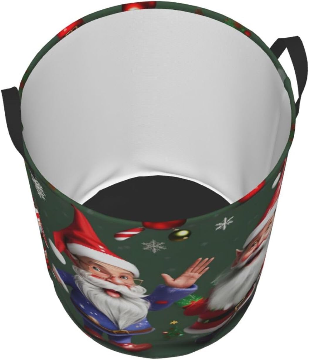 Christmas Whimsical Dwarfs Print Circular Protable Storage Bin,Basket For Laundry Hamper With Handles Bedroom Clothes