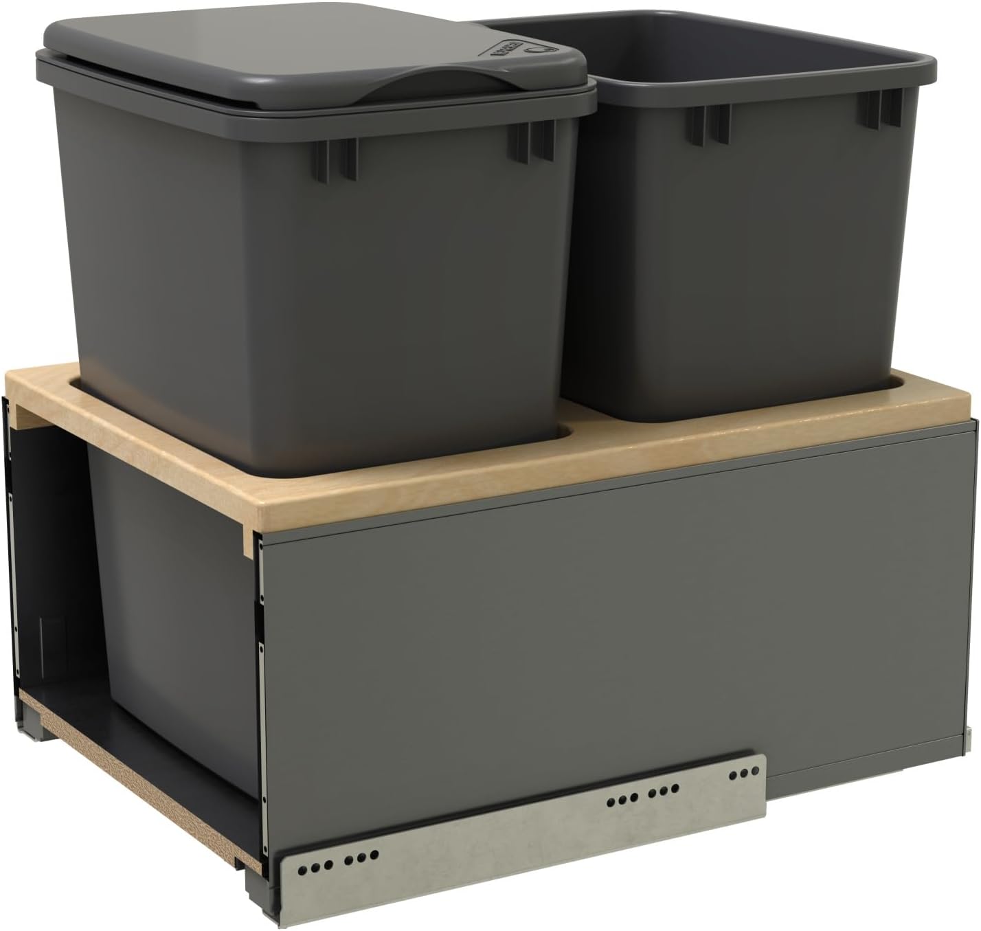 Rev-A-Shelf LEGRABOX Double 35 Qt. Orion Gray/Maple Pullout Waste Container w/Blum Soft-Close for 18" Frameless Base Cabinets