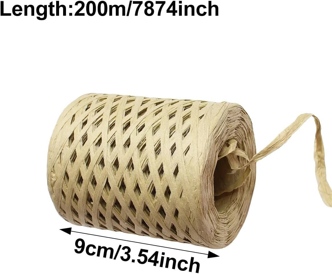 ECYC 218 Yards Raffia Paper Craft Ribbon, Natural Raffia Straw Paper Yarn Twine String for DIY Crafts Gift Wrapping Wedding Party Decoration, 08