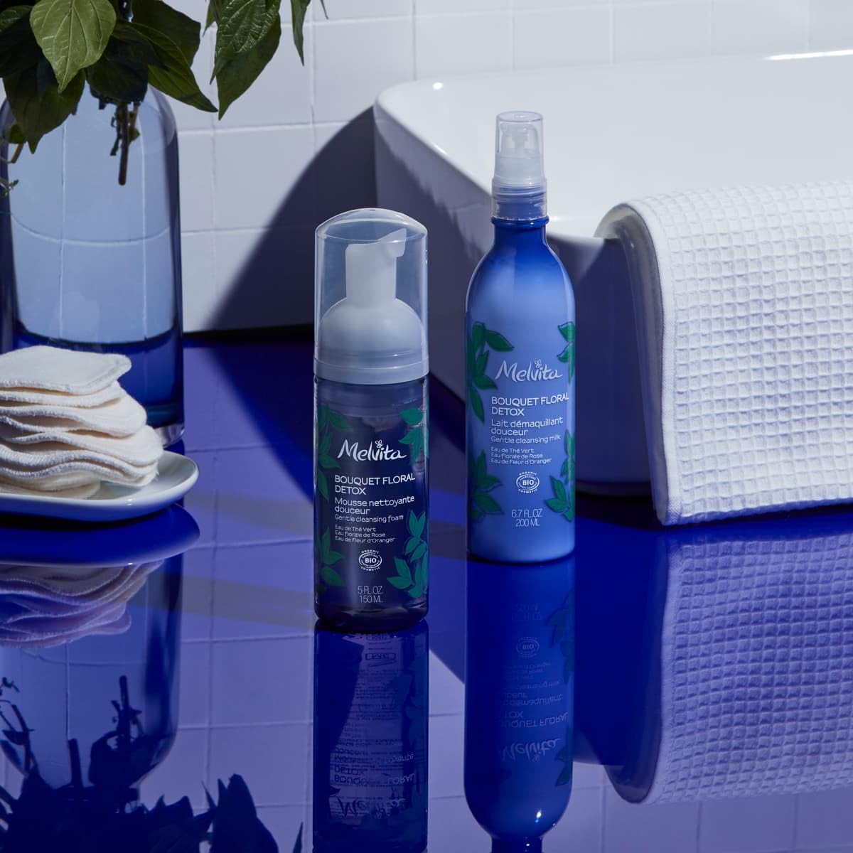 Melvita - Mousse Nettoyante Visage Douce - Bouquet Floral - Équilibre Peau Sensible, Thé Vert & Fleur d'Oranger - 50 ml